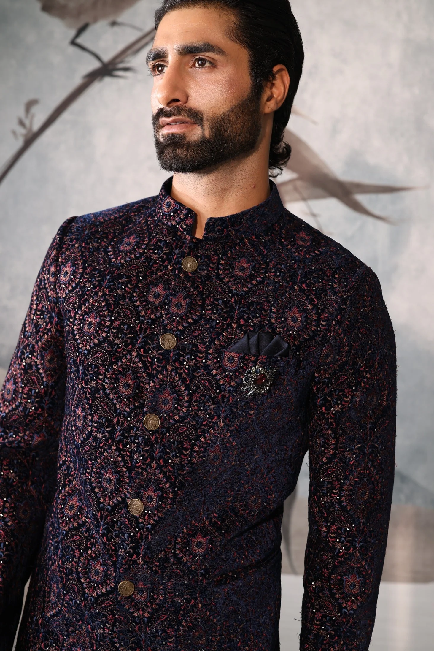 Blue BANDHGALA Printed Jacket Set - Image 2