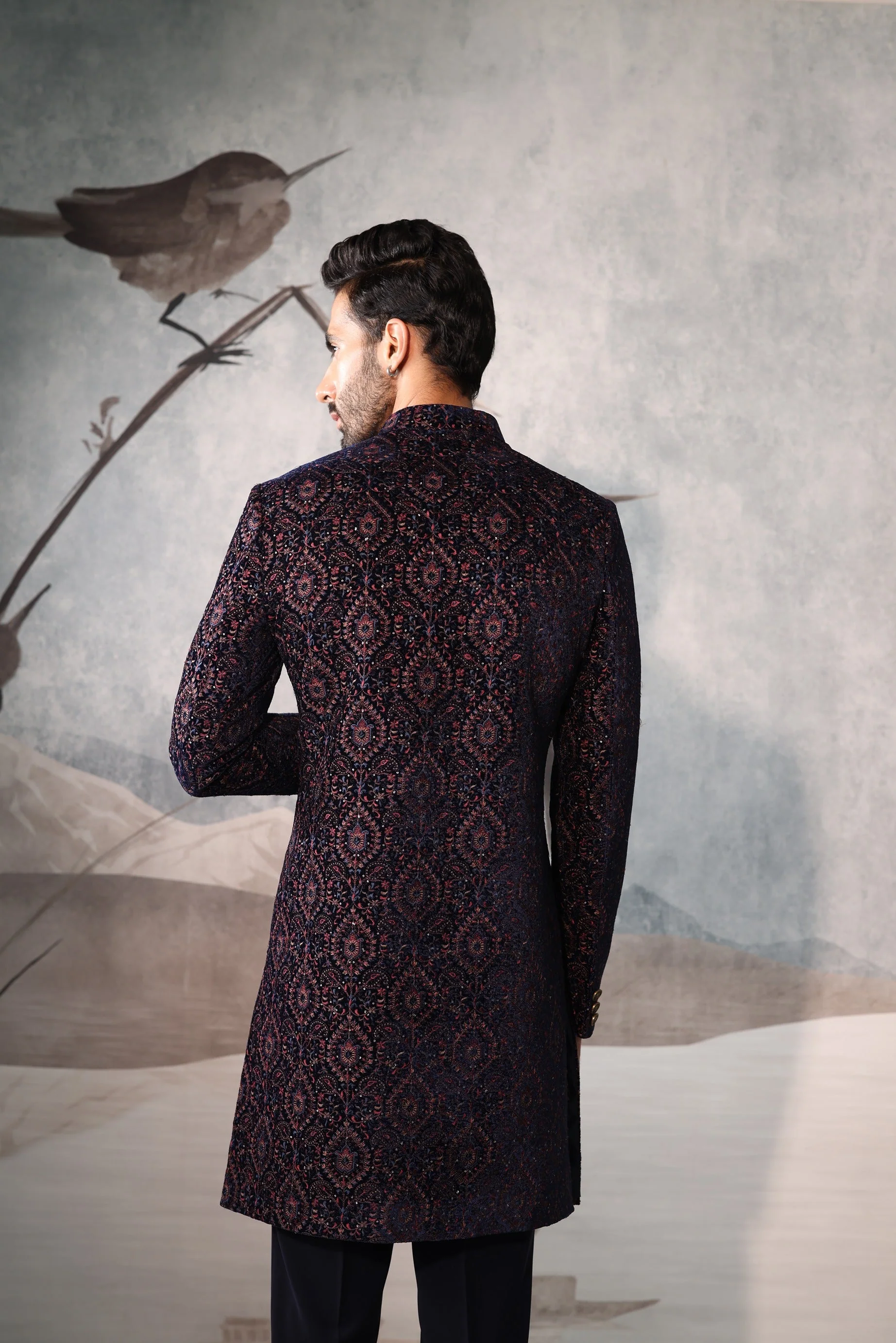 Blue BANDHGALA Printed Jacket Set - Image 5