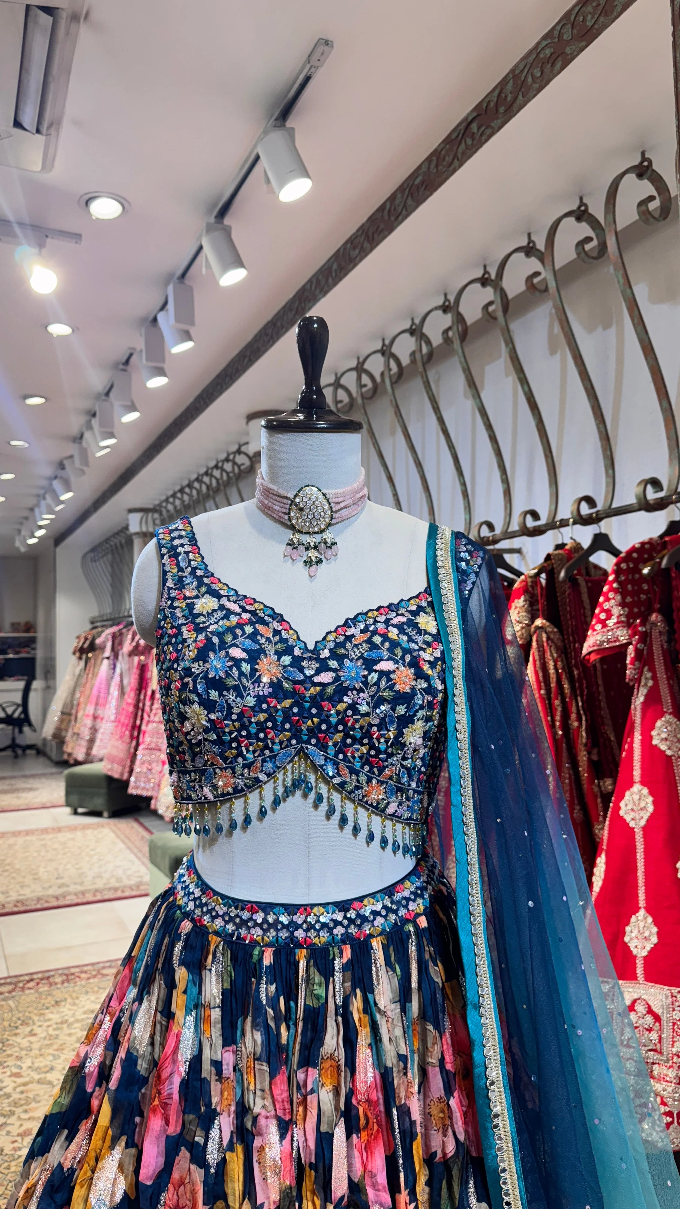 Blue printed floral lehenga - Image 2