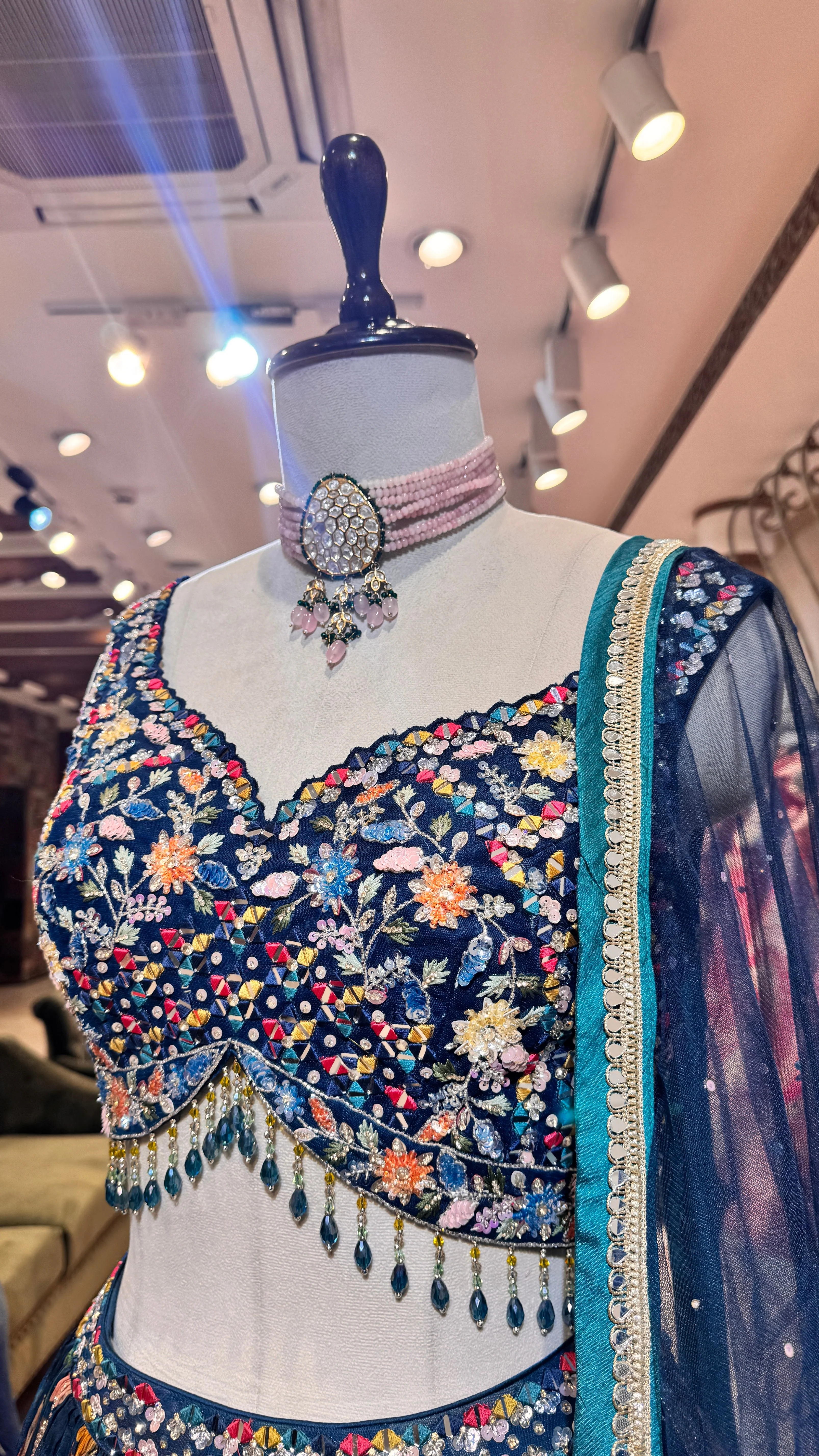 Blue printed floral lehenga - Image 3