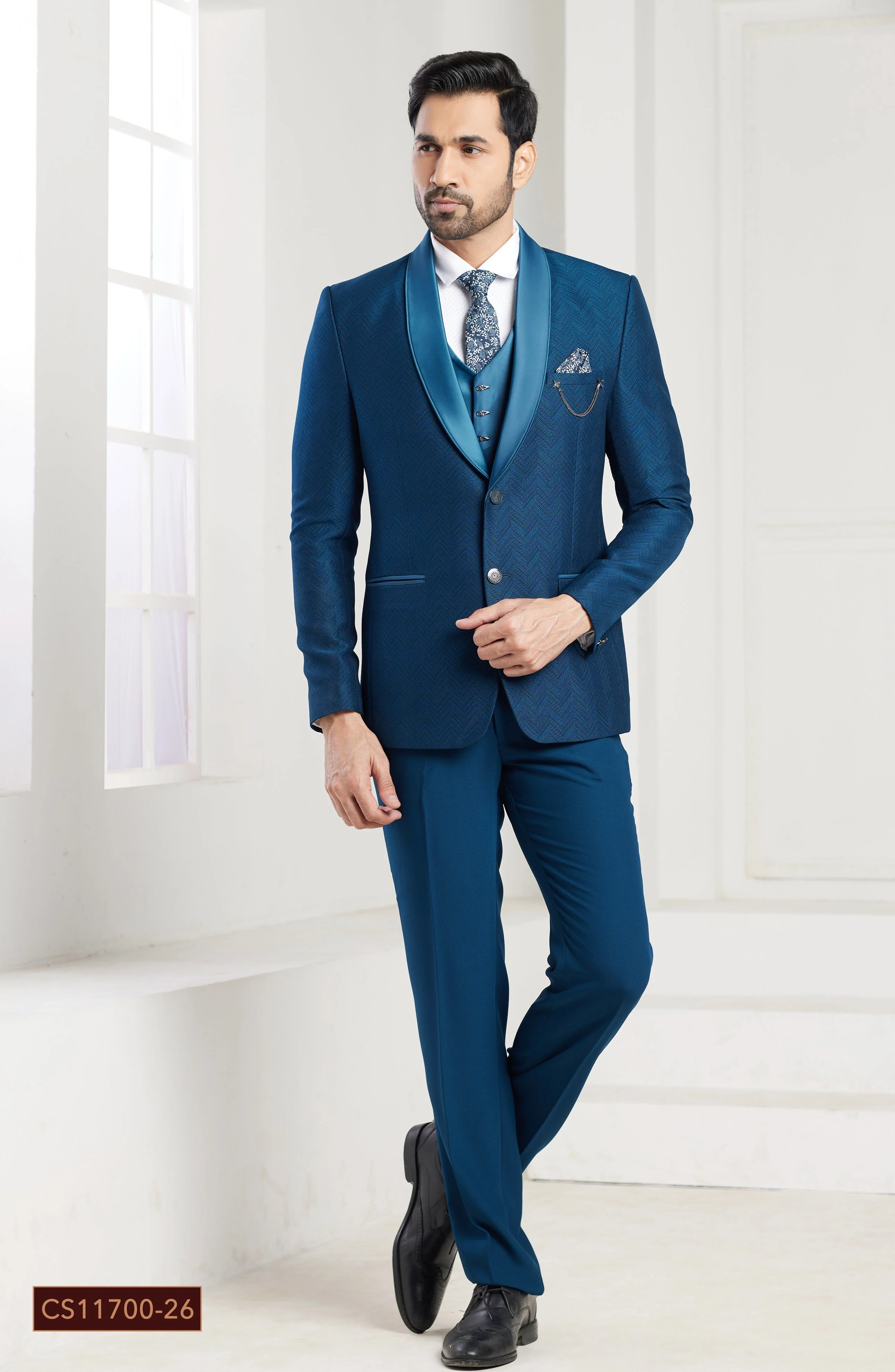 Blue textured mens tuxedo - Image 2