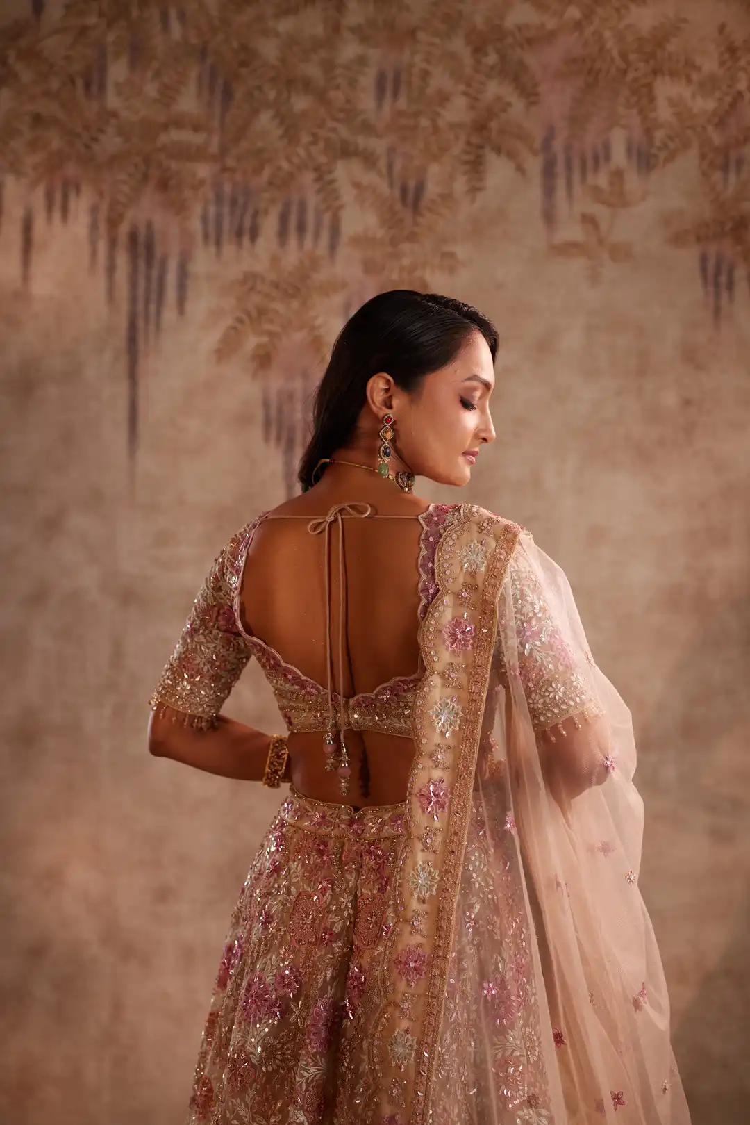 Bronze Net Lehenga Set with Sequins and Zari Embroidery - Image 4