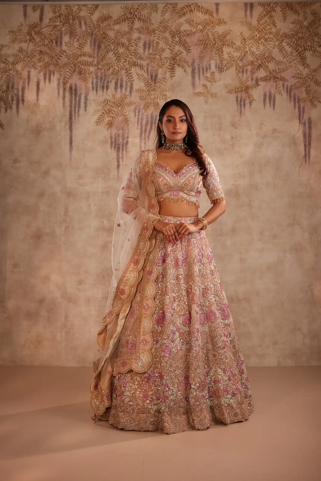 Bronze Net Lehenga Set with Sequins and Zari Embroidery - Image 6