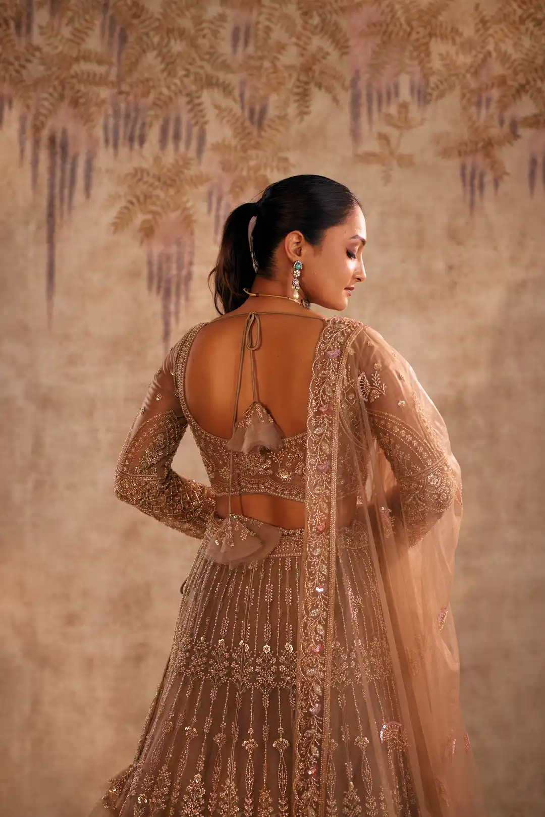 Brown lehenga with wine patch work - Image 6