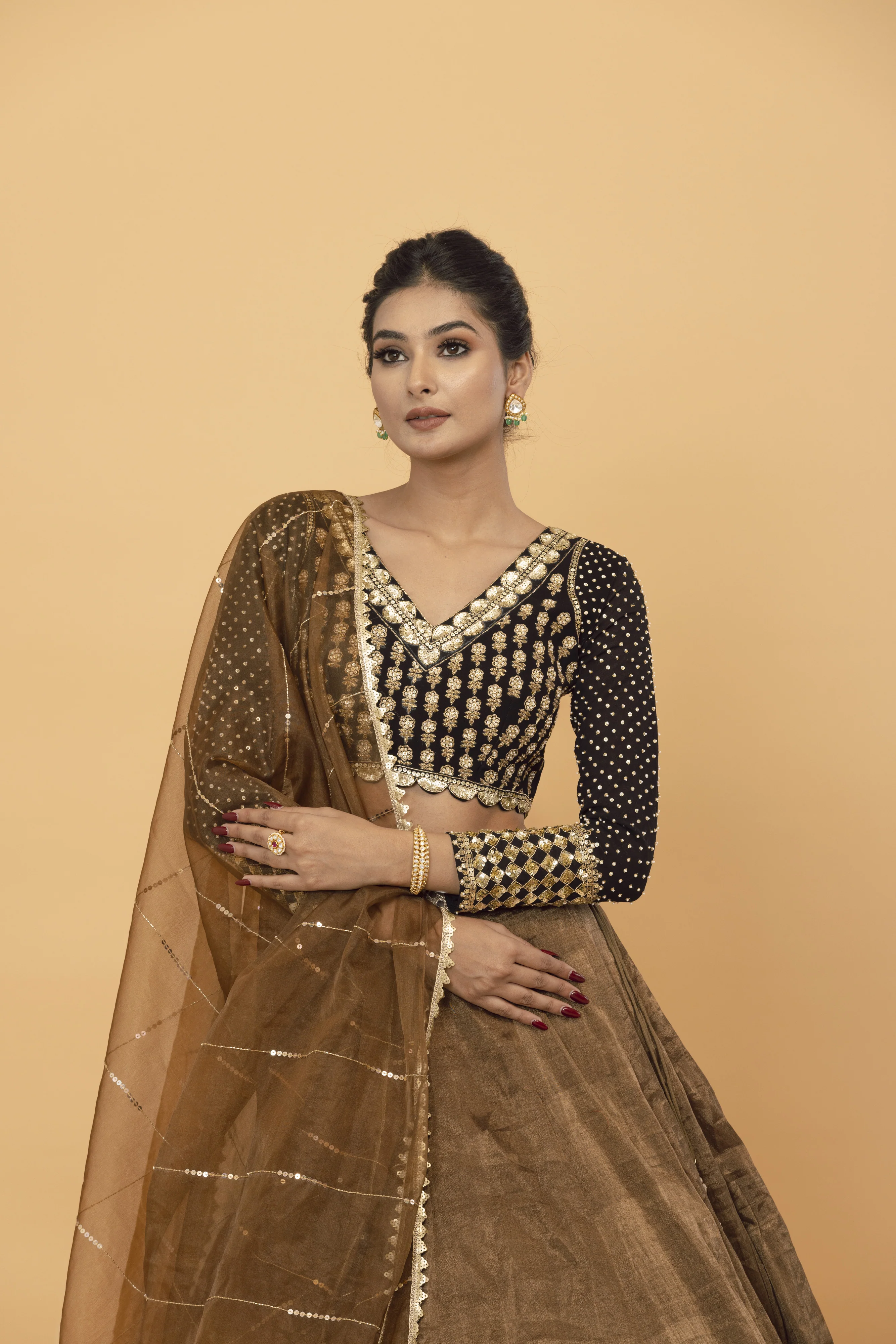 Brown tissue lehenga - Image 3