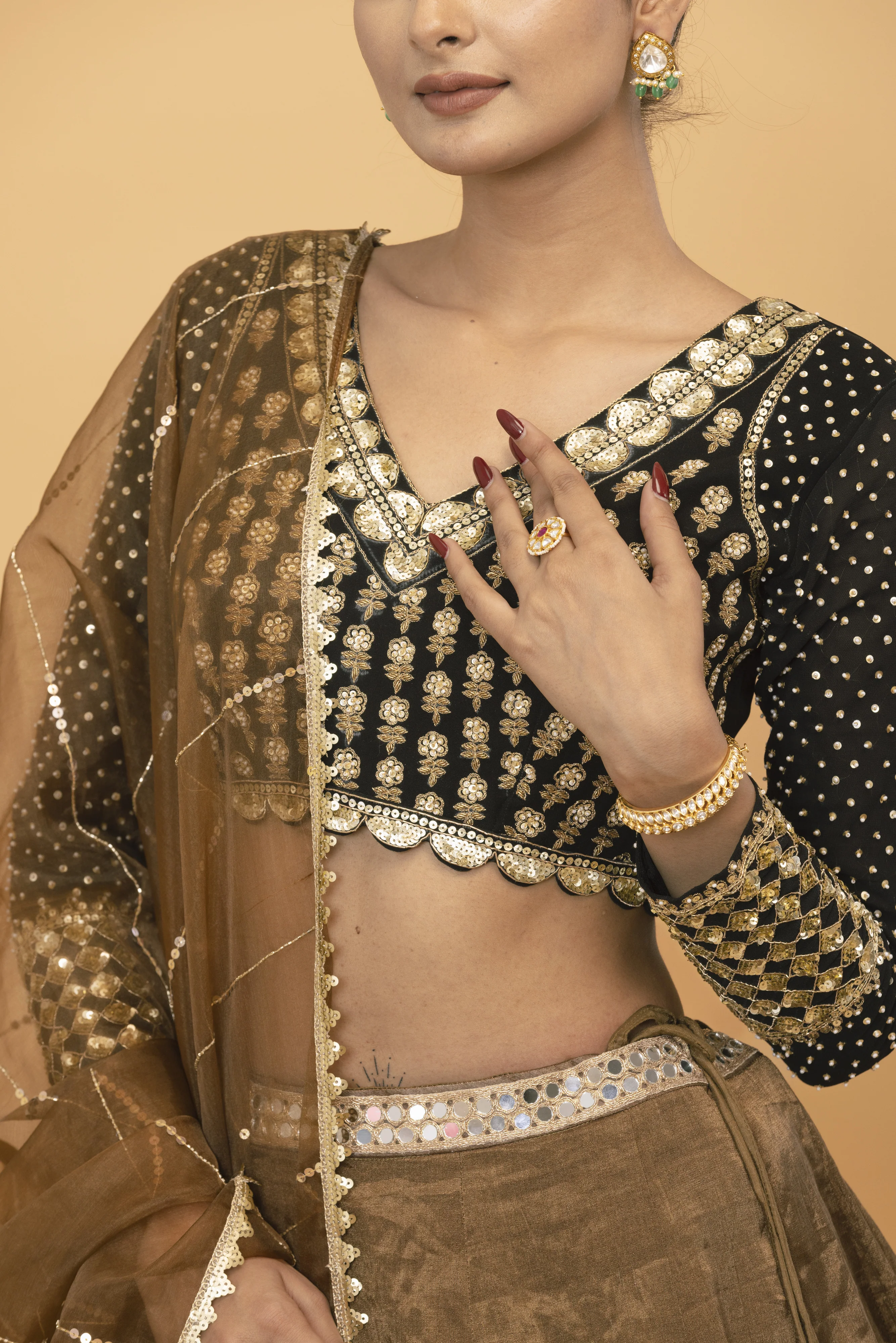 Brown tissue lehenga - Image 4