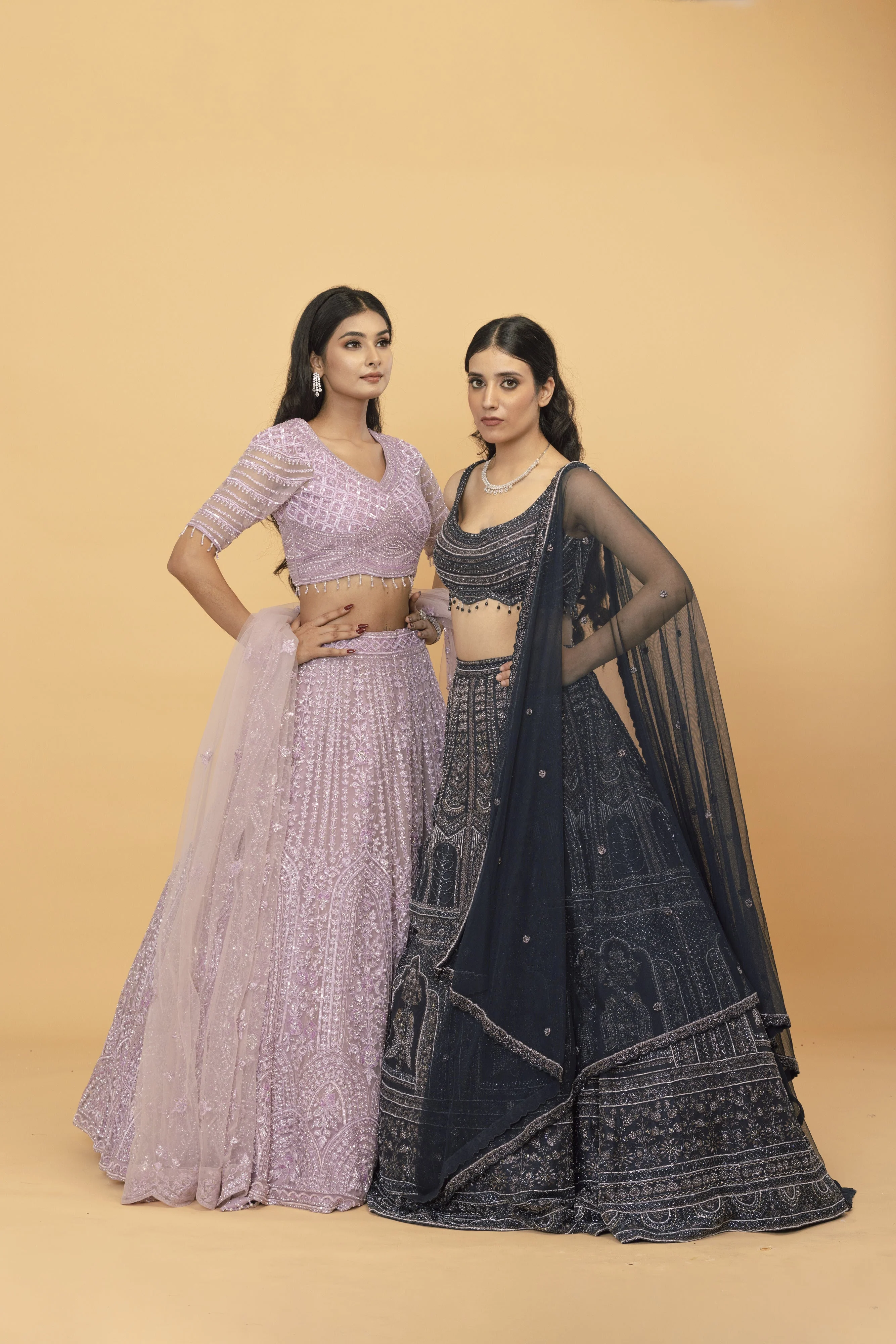 Charcoal grey embroidered Silk lehenga - Image 4