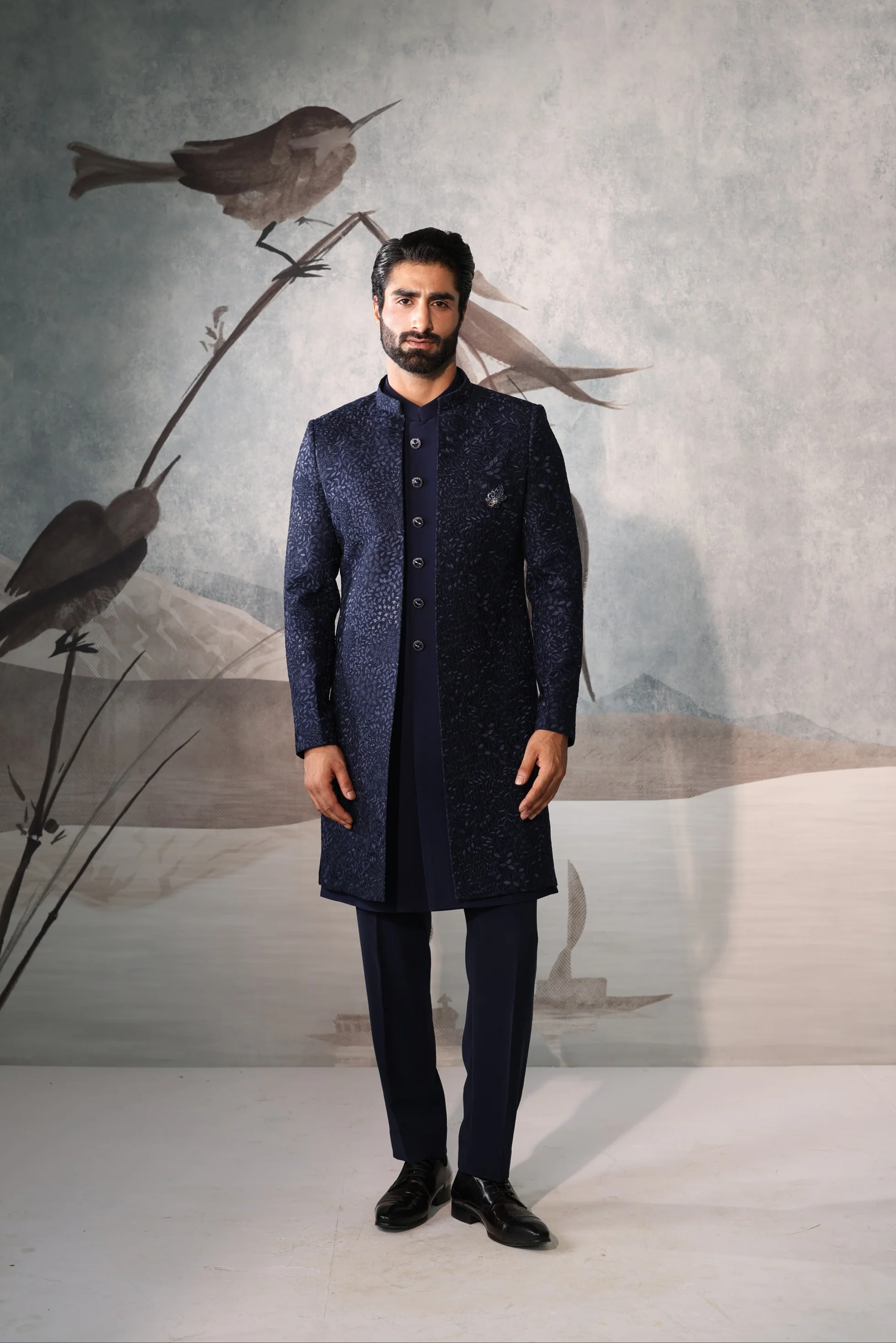Classic Navy Blue Indowestern - Image 3