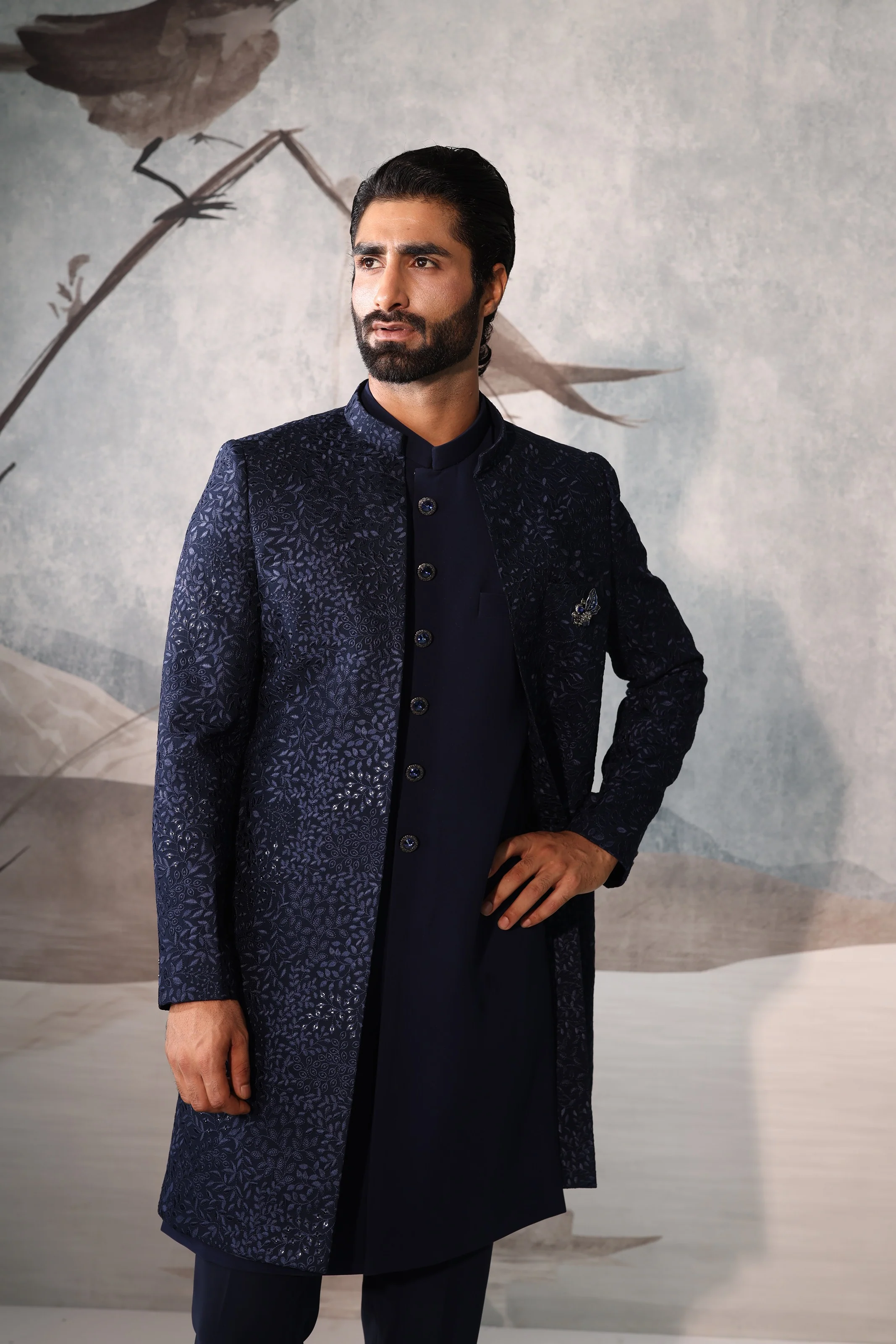 Classic Navy Blue Indowestern - Image 4
