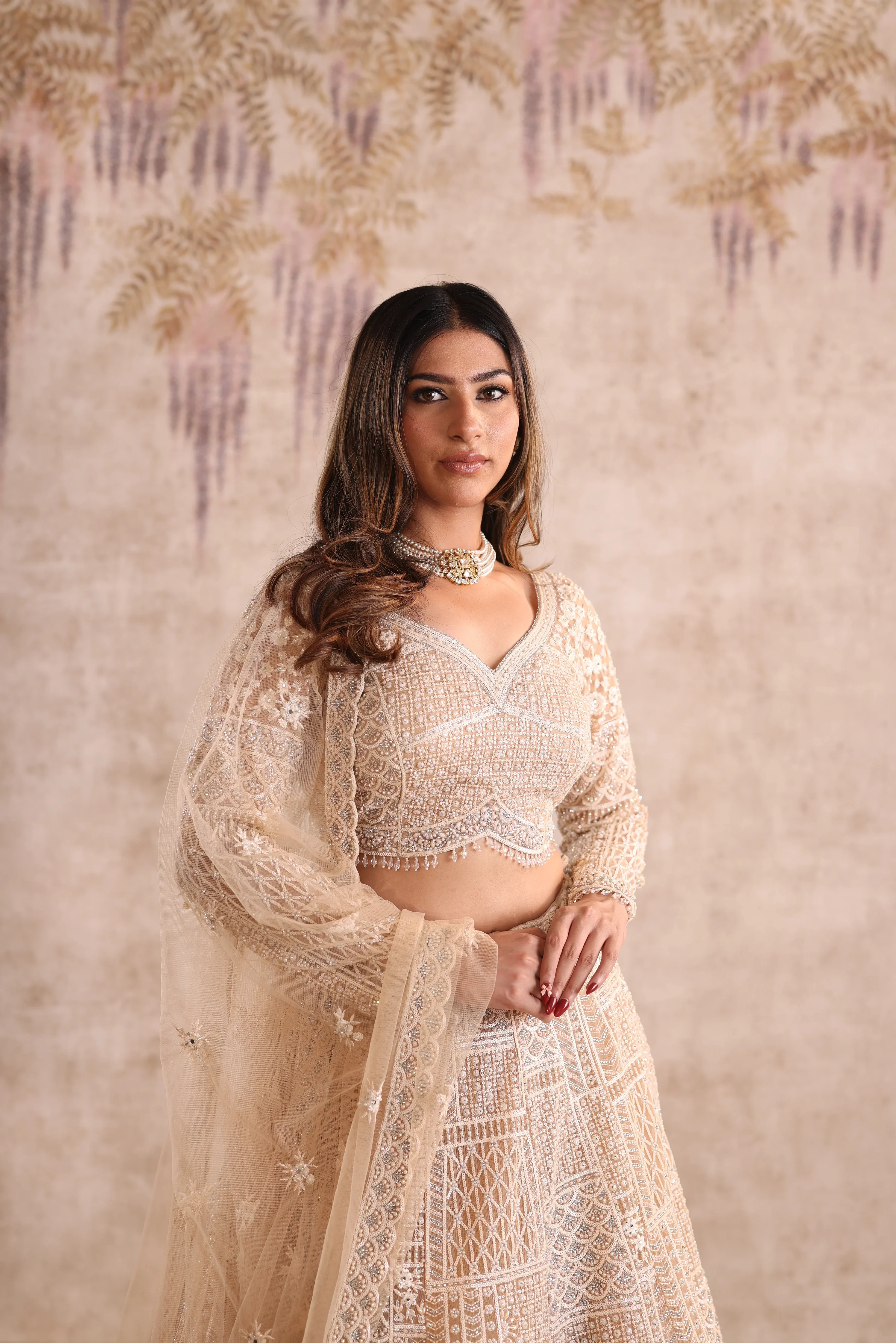 Cream Embroidered party wear Lehenga - Image 2