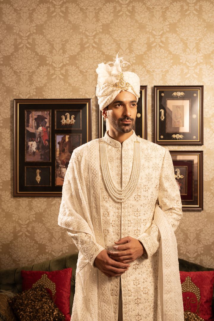 CREAM EMBROIDERY SHERWANI - Image 2