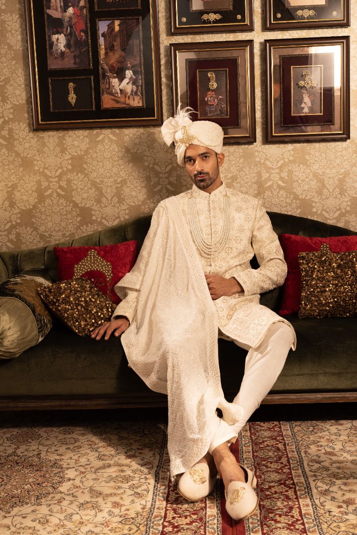 CREAM EMBROIDERY SHERWANI - Image 3
