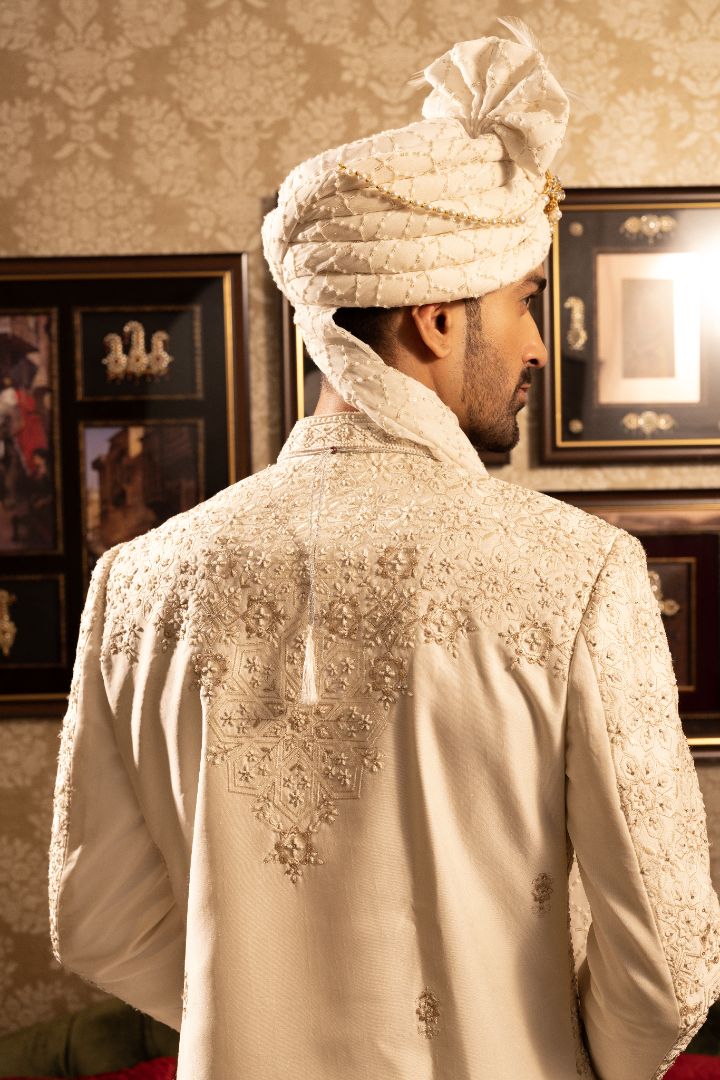 CREAM EMBROIDERY SHERWANI - Image 4