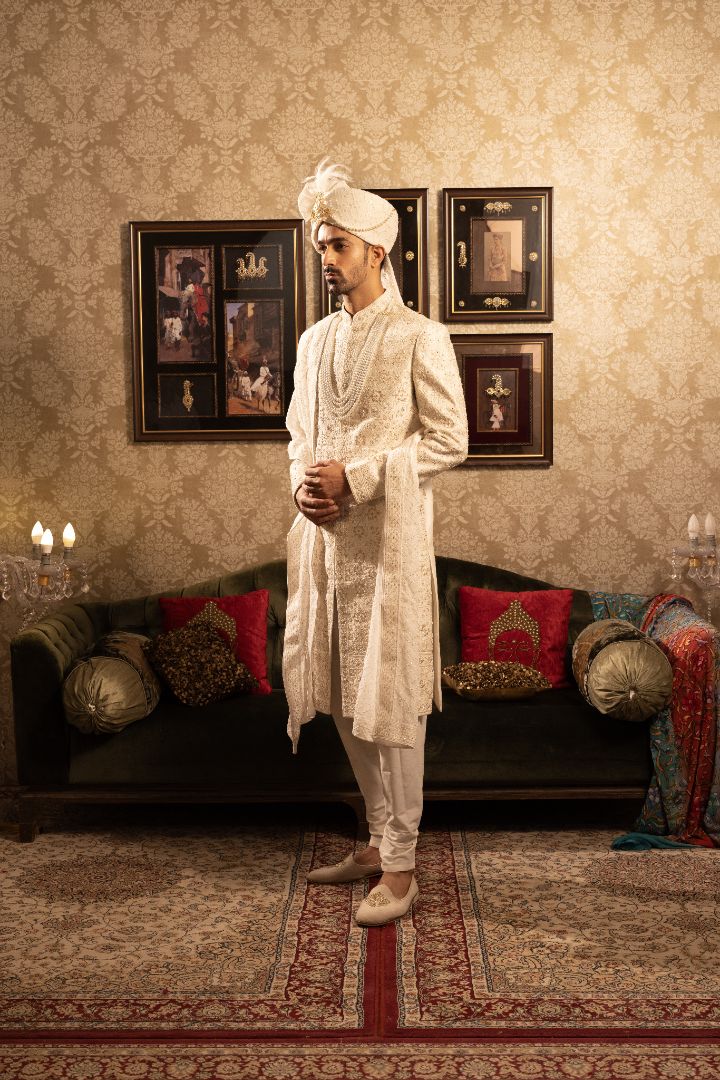 CREAM EMBROIDERY SHERWANI - Image 5
