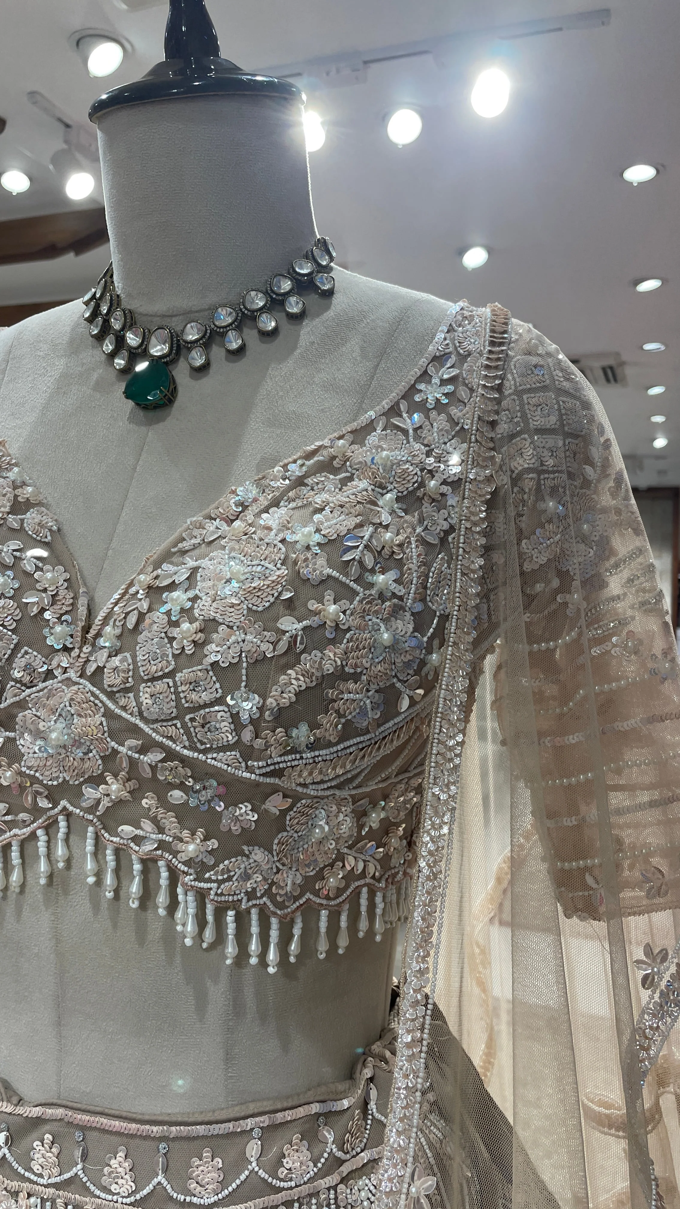 Cream net lehenga with sequins and cutdana embellishments - Image 2