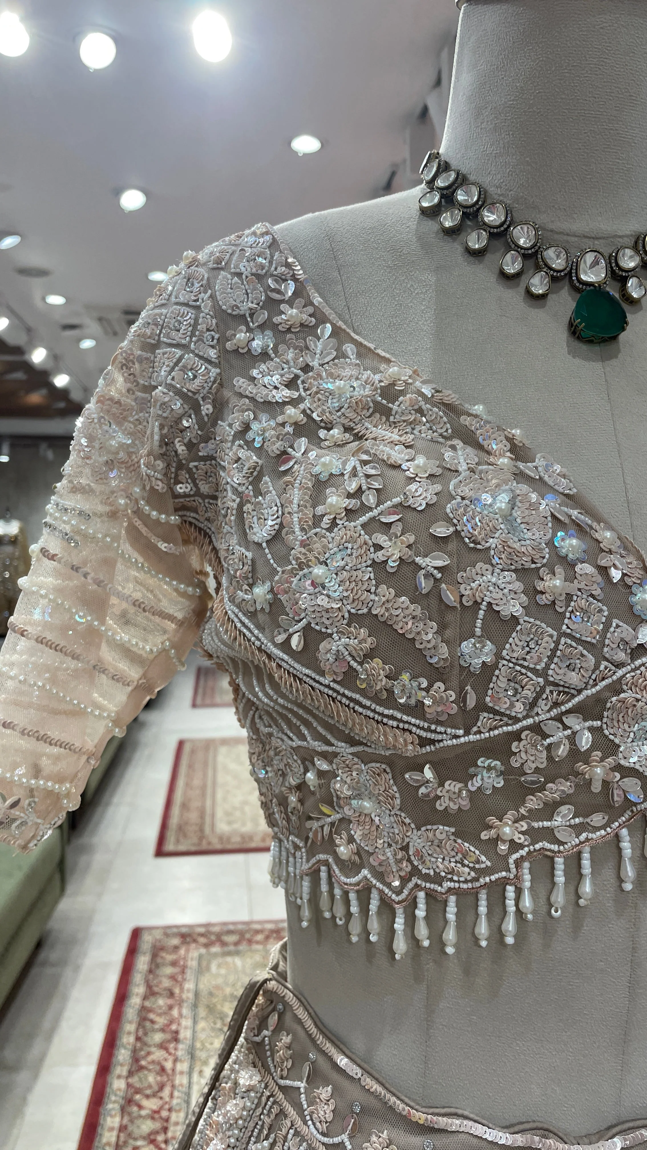 Cream net lehenga with sequins and cutdana embellishments - Image 3