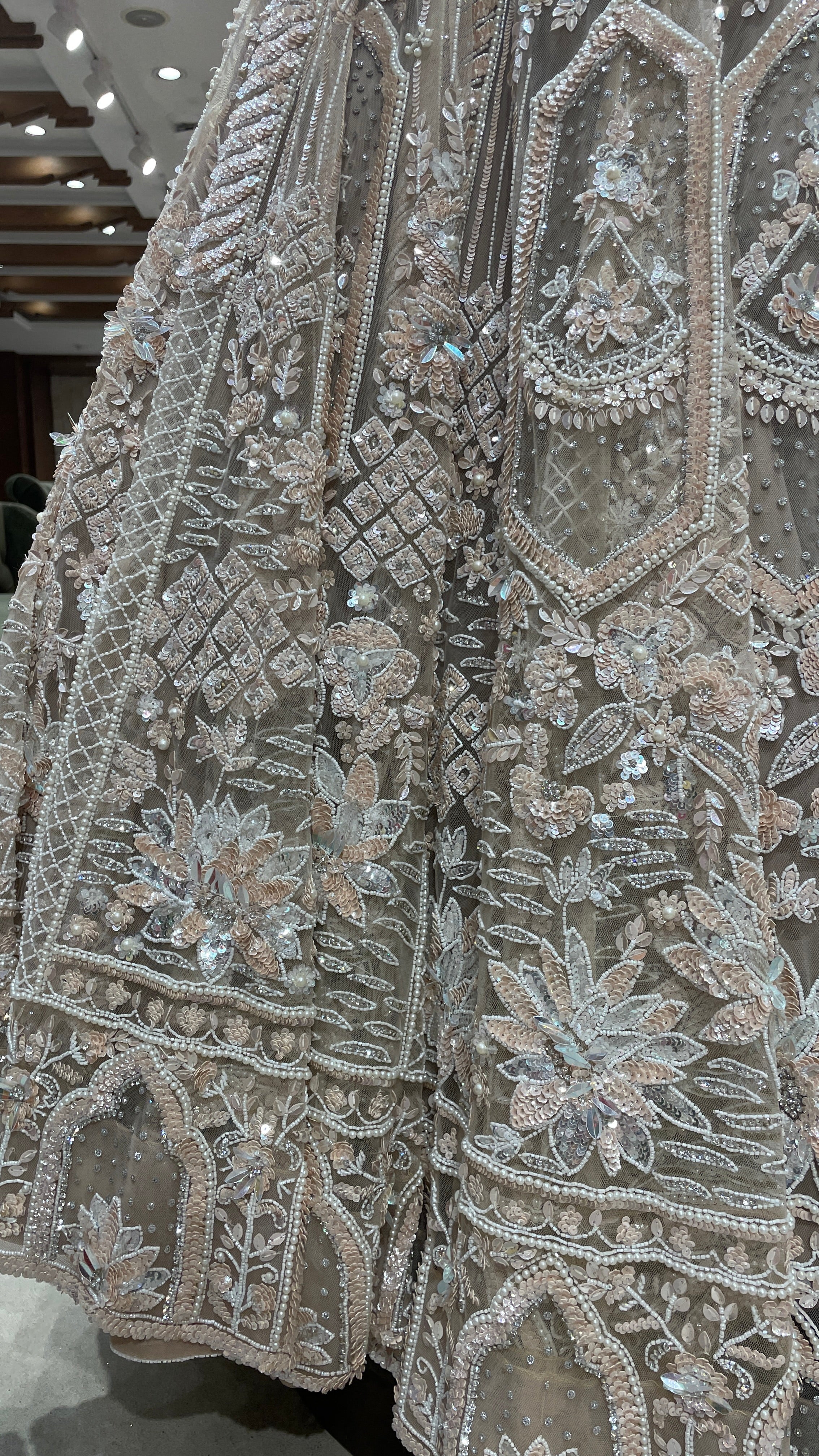Cream net lehenga with sequins and cutdana embellishments - Image 4