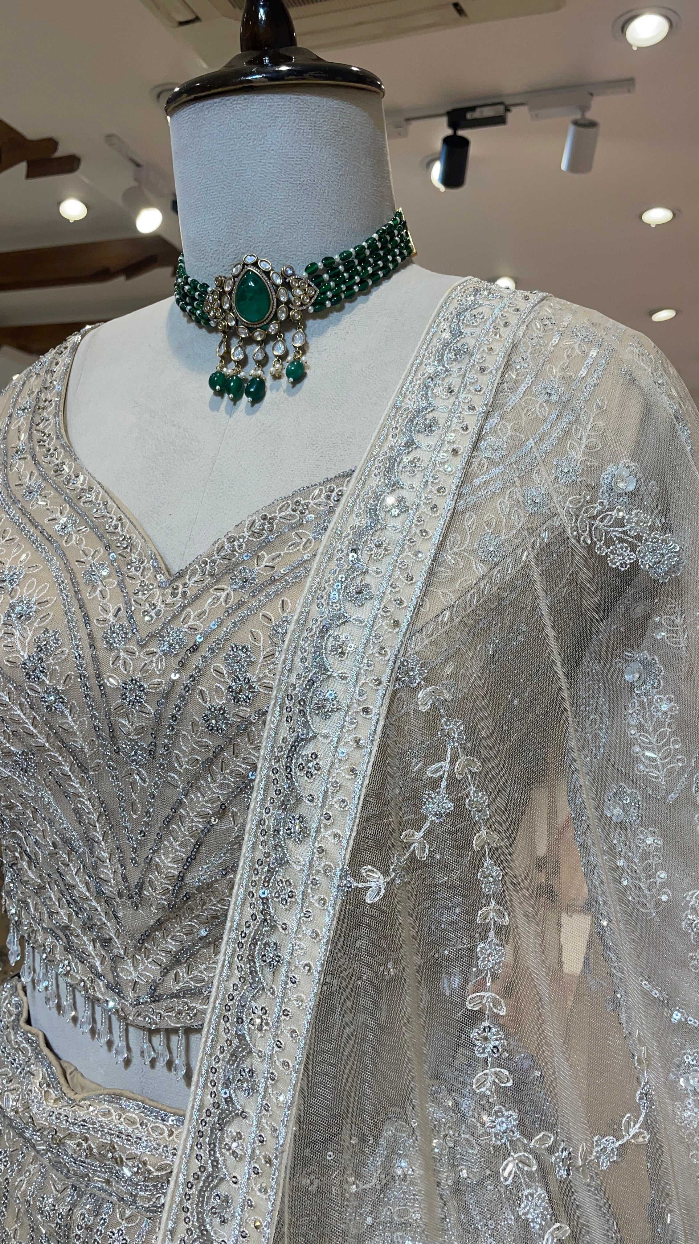 Cream net lehenga with sequins embellishments - Image 2