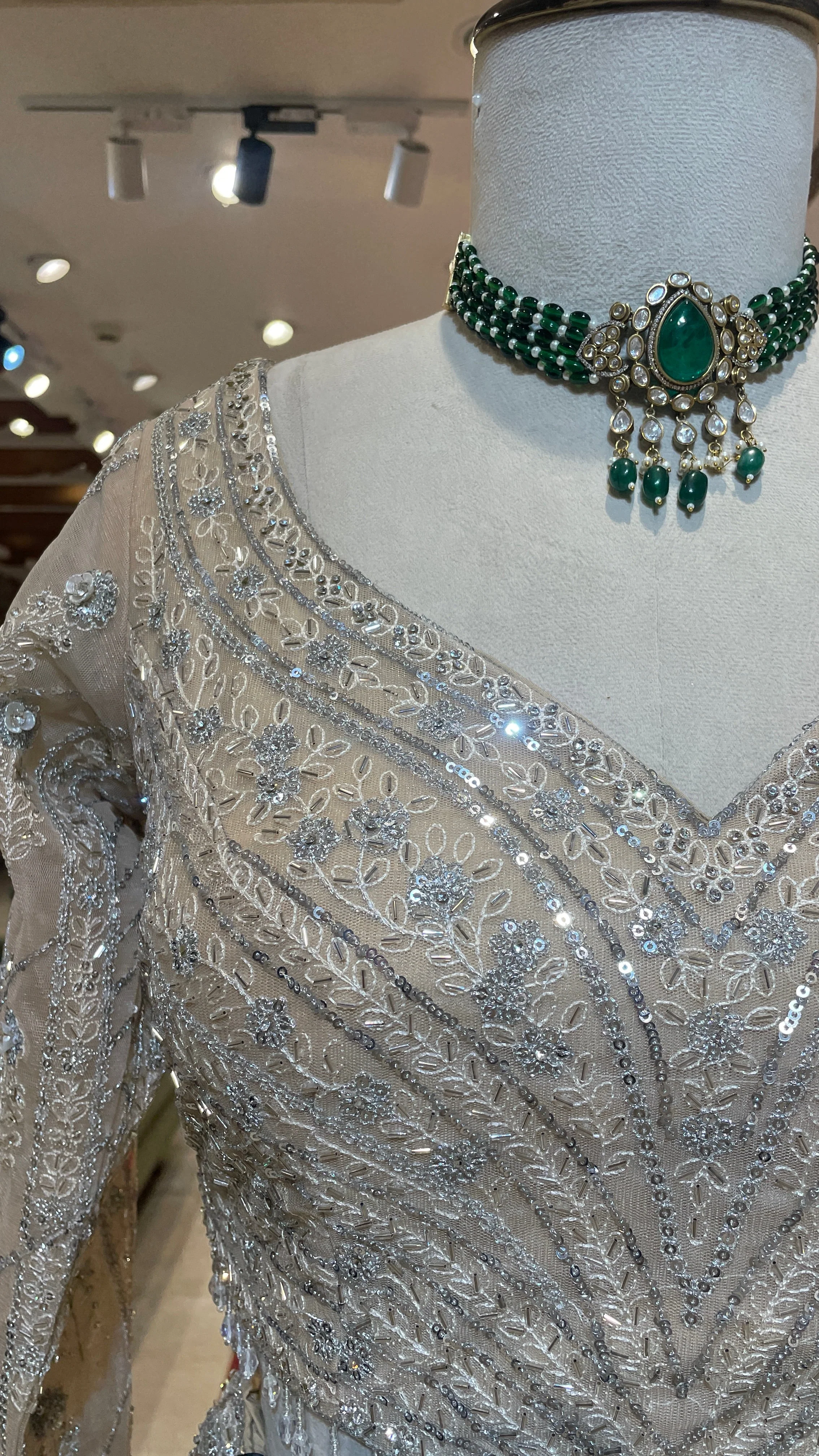 Cream net lehenga with sequins embellishments - Image 3