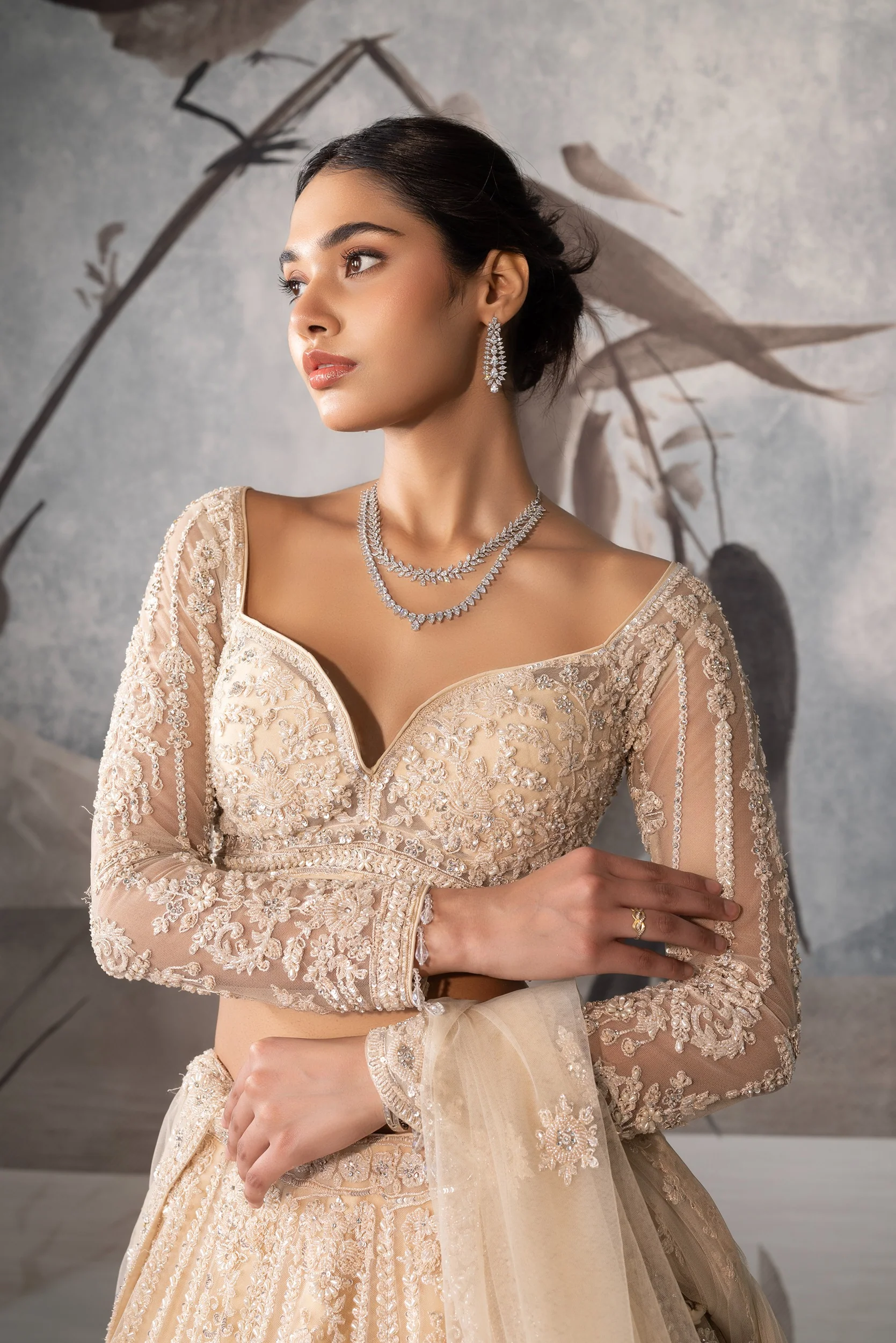 CREAM SEQUENCE EMBELLISHED LEHENGA - Image 2