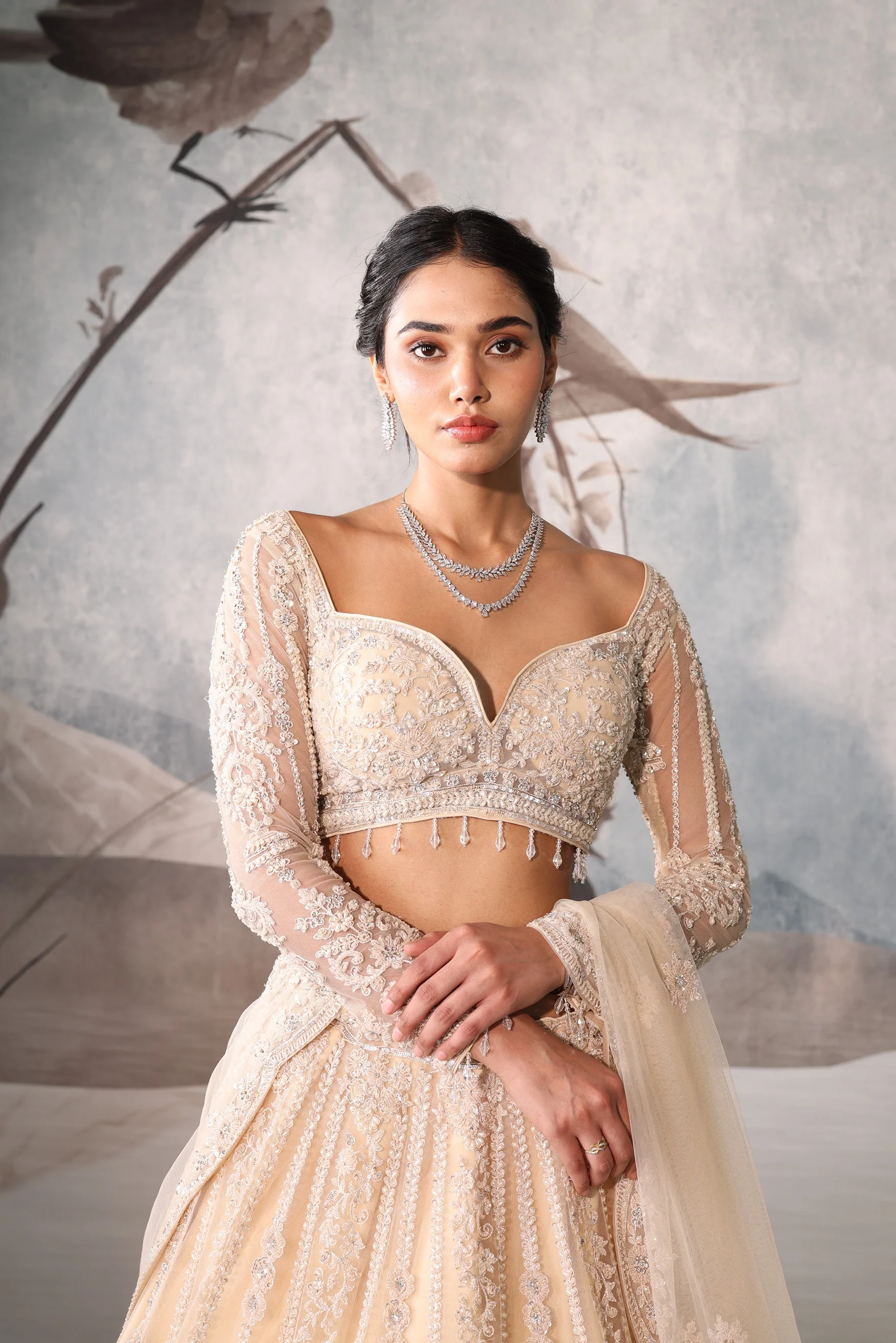 CREAM SEQUENCE EMBELLISHED LEHENGA - Image 3