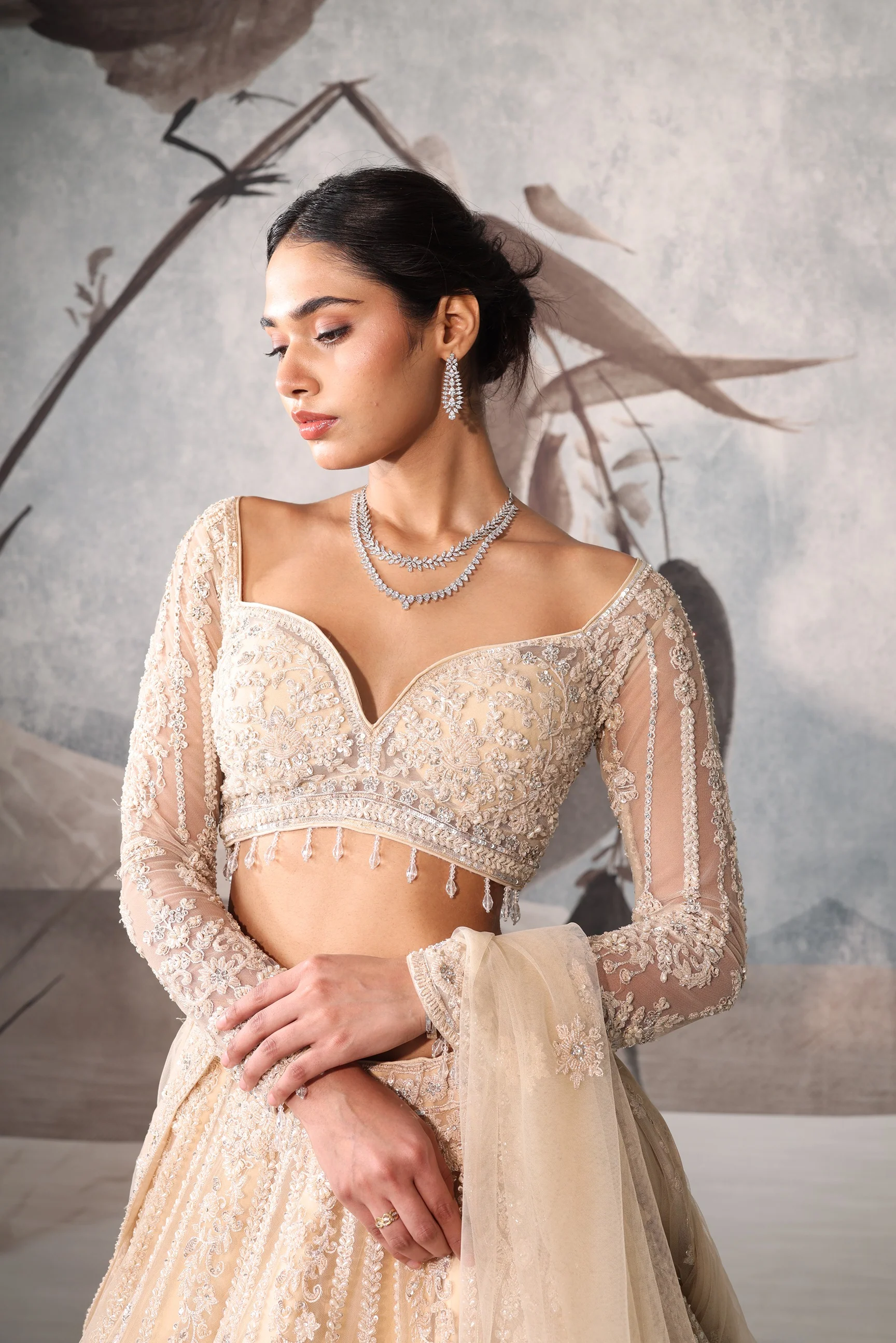 CREAM SEQUENCE EMBELLISHED LEHENGA - Image 4