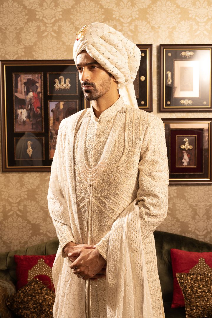 Cream Sherwani For Groom - Image 4