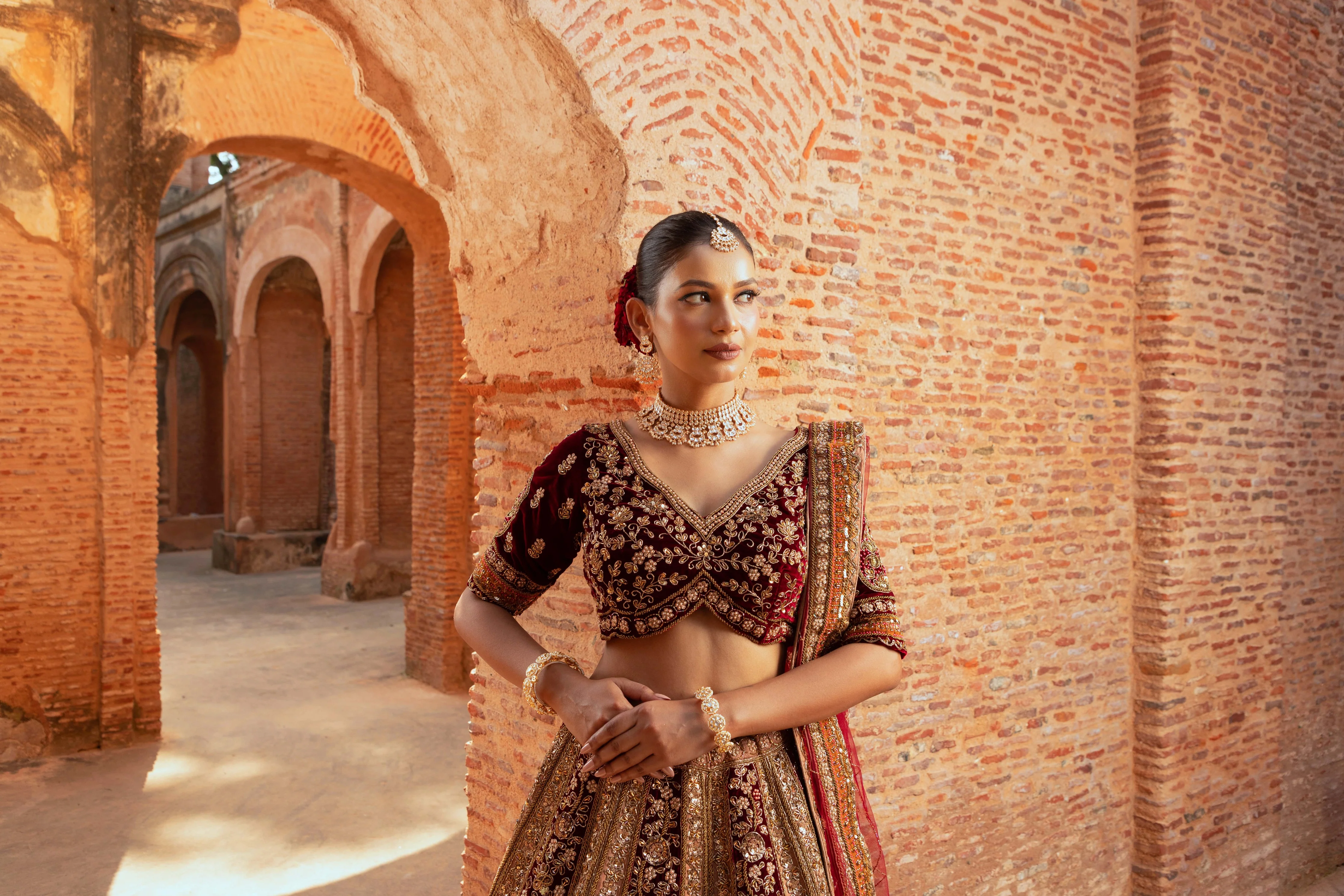 Dark Maroon bridal Lehanga - Image 2