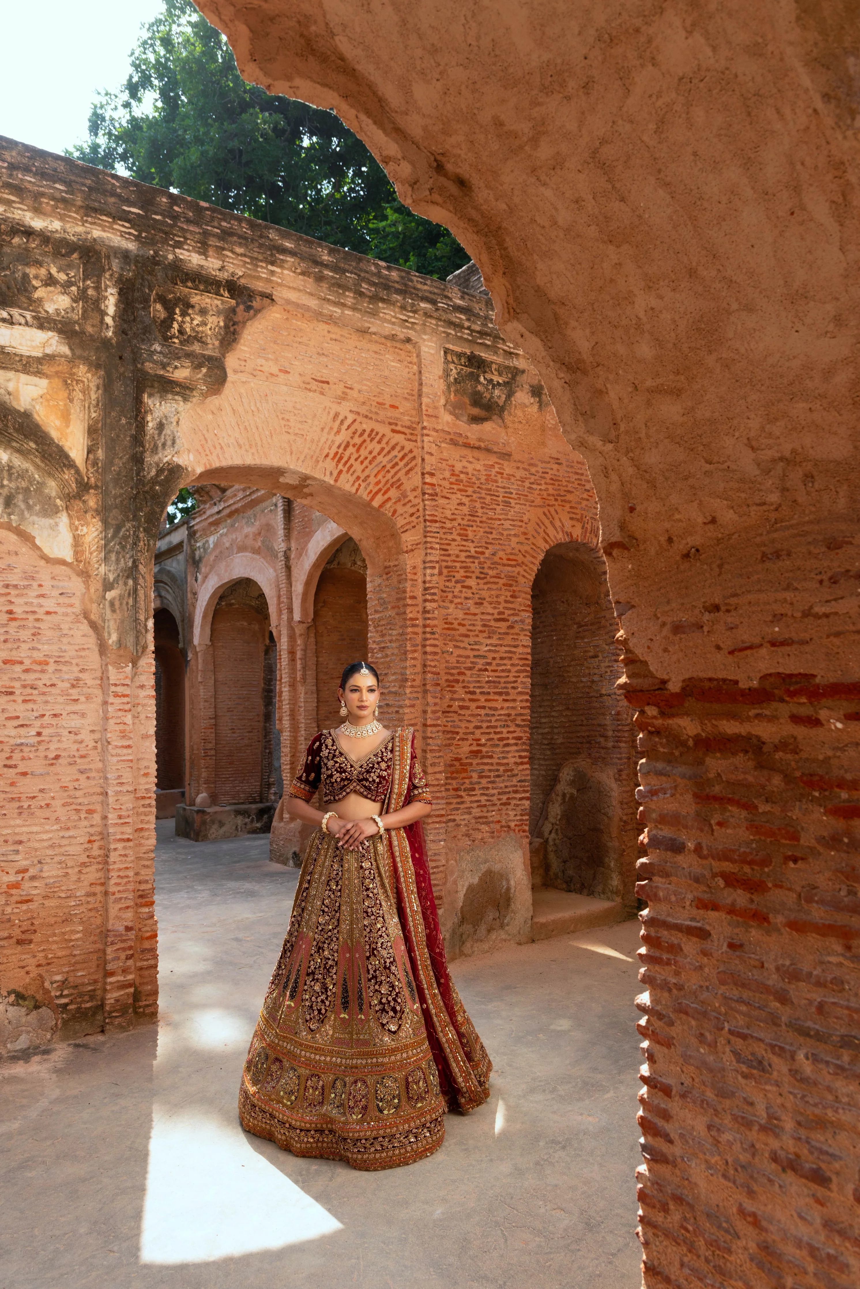Dark Maroon bridal Lehanga - Image 3