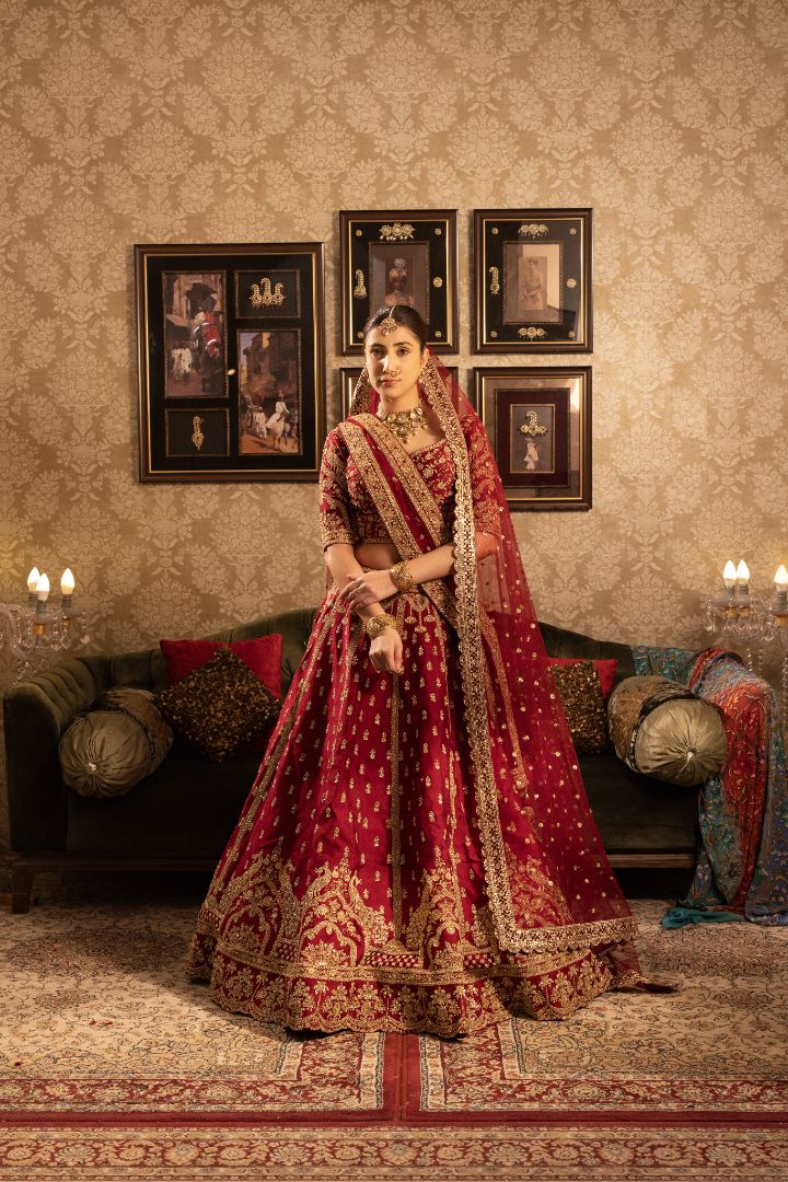Dark Red Bridal Lehenga - Image 2