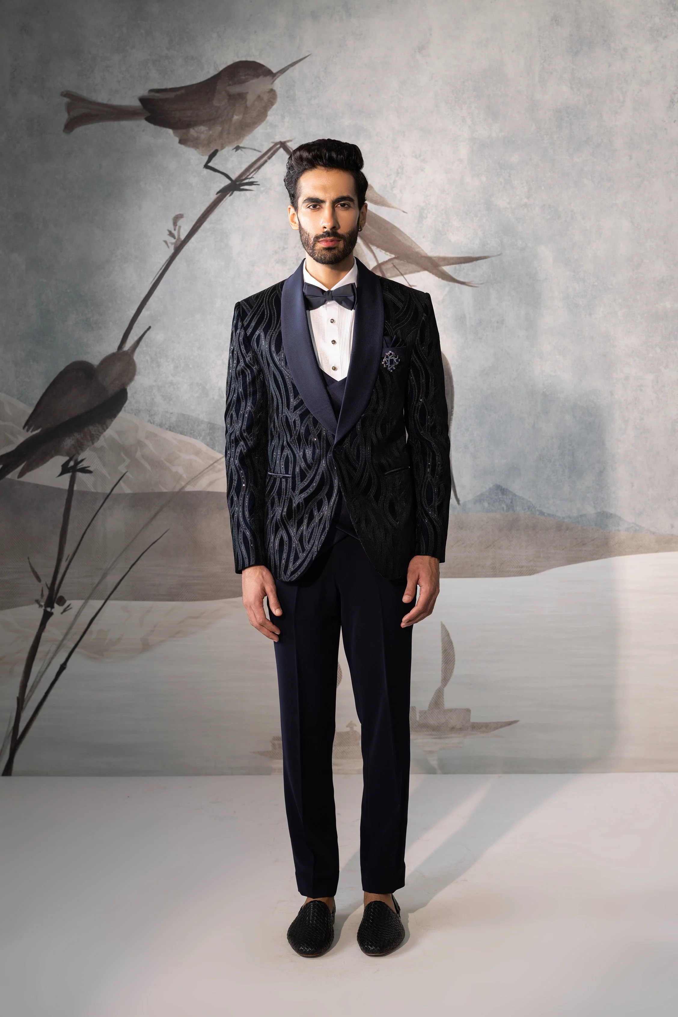 Designer Blue Velvet Tuxedo Suit - Image 2