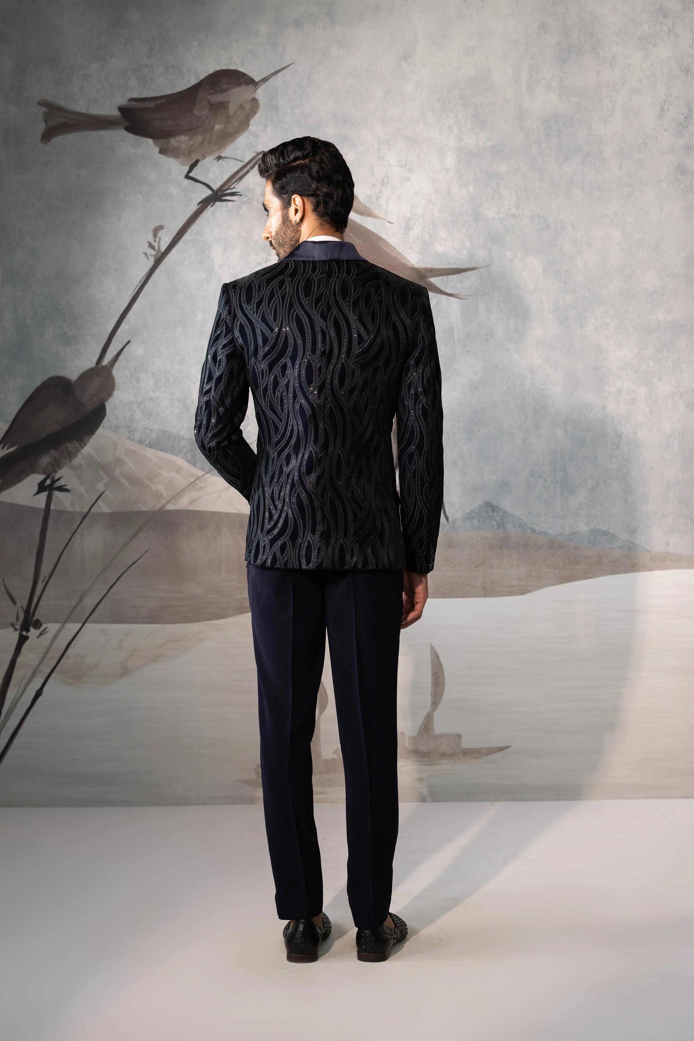 Designer Blue Velvet Tuxedo Suit - Image 3