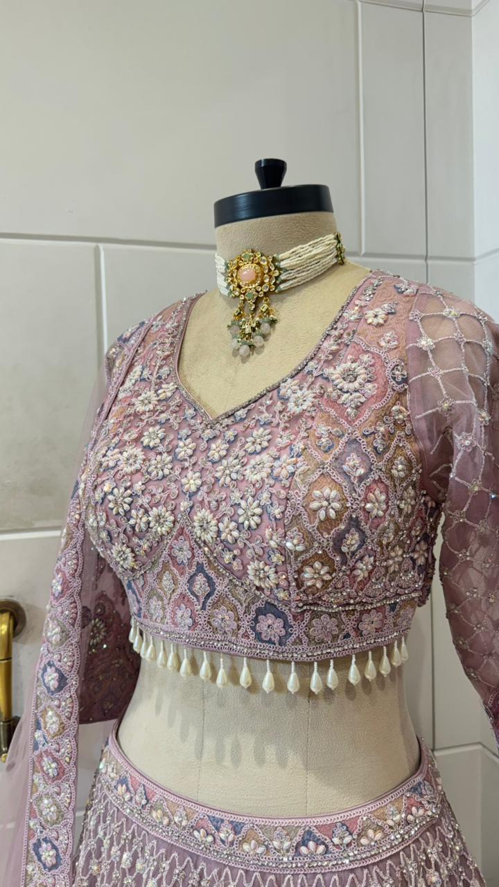 Dusty Pink Heavily Embellished  Lehenga - Image 3