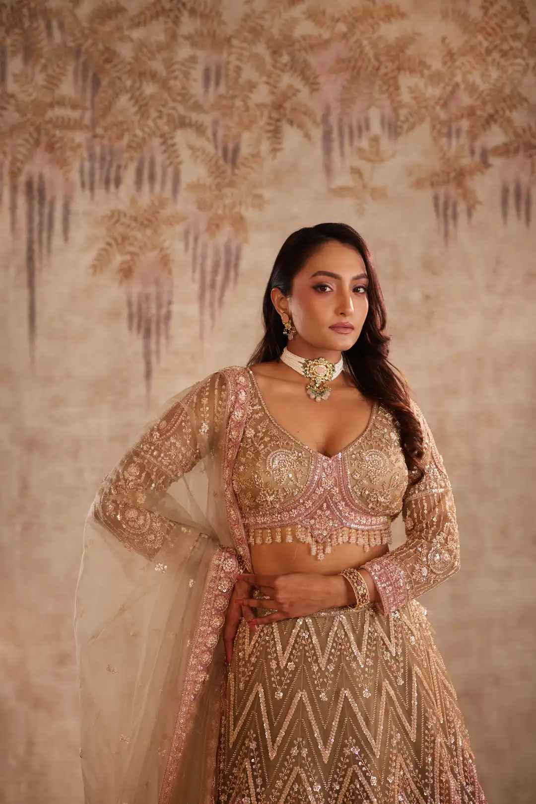 Dusty Rose Embroidered Lehenga Choli Set - Image 2