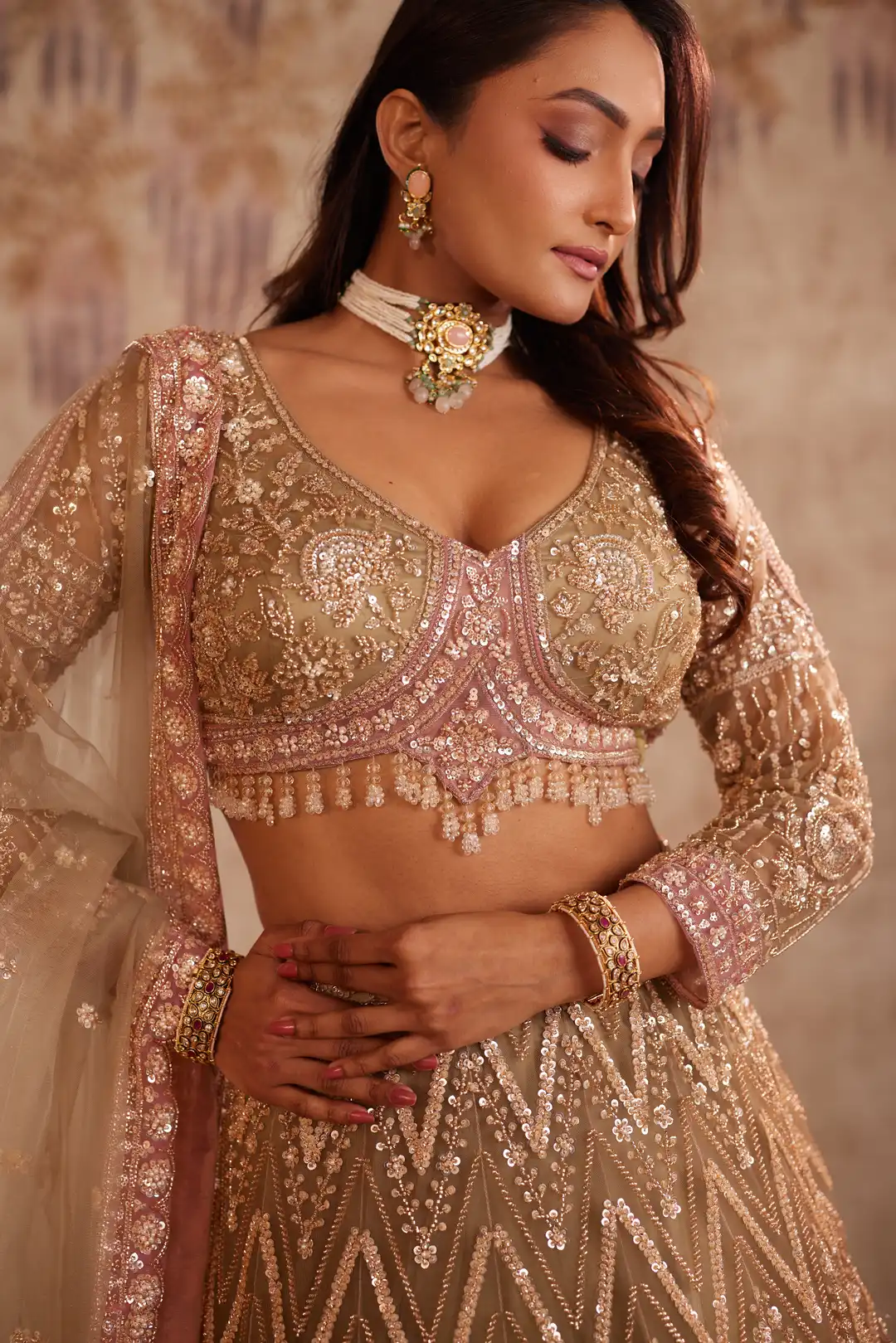 Dusty Rose Embroidered Lehenga Choli Set - Image 3