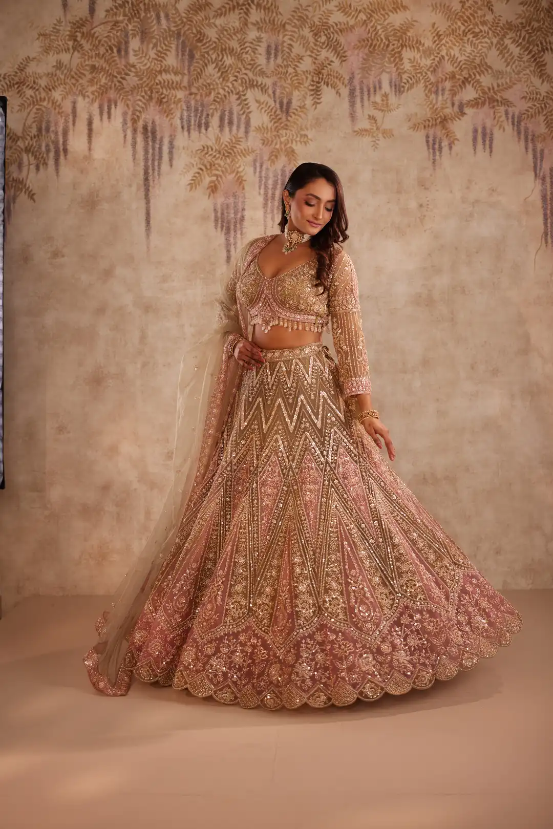 Dusty Rose Embroidered Lehenga Choli Set - Image 4