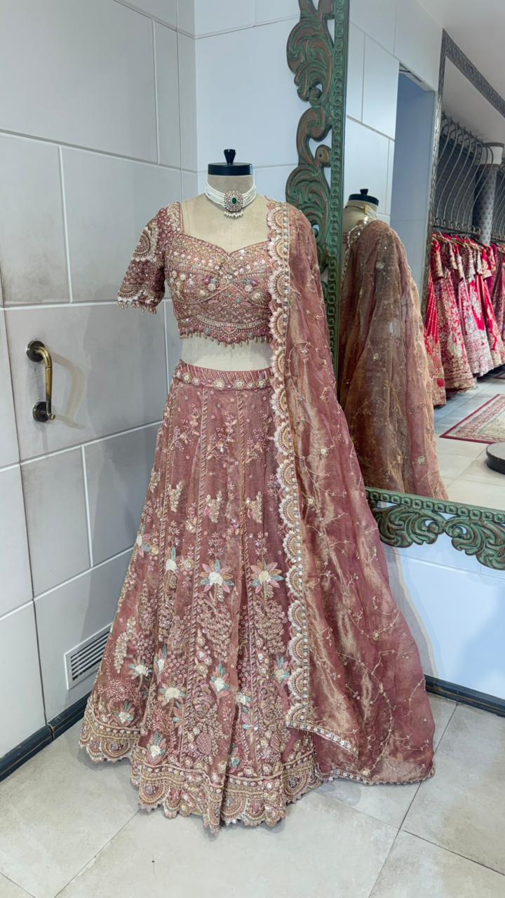 Dusty Rose Velvet Embellished Lehenga - Image 4