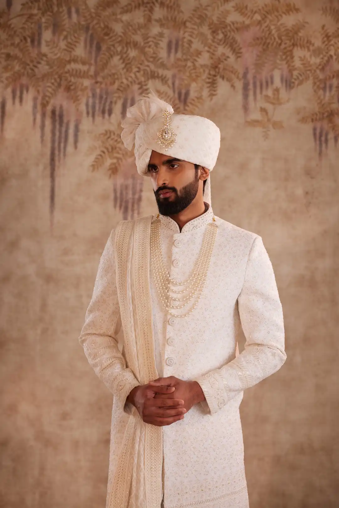 Elegant White Georgette Sherwani for Groom | Premium Wedding Sherwani - Image 2