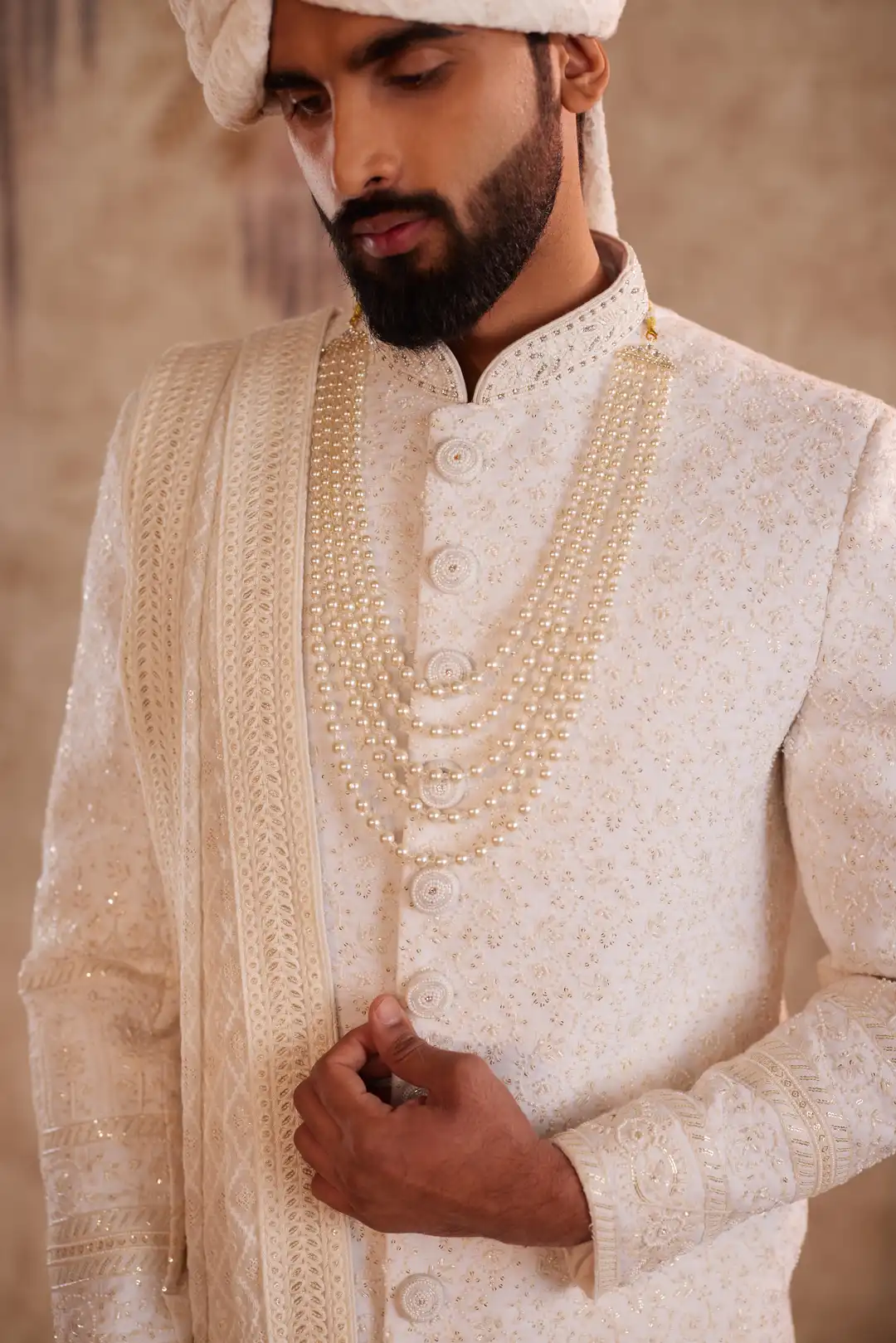 Elegant White Georgette Sherwani for Groom | Premium Wedding Sherwani - Image 3