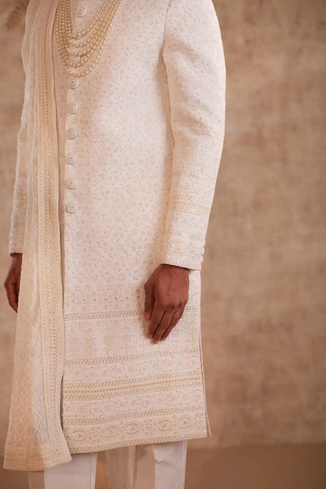 Elegant White Georgette Sherwani for Groom | Premium Wedding Sherwani - Image 4