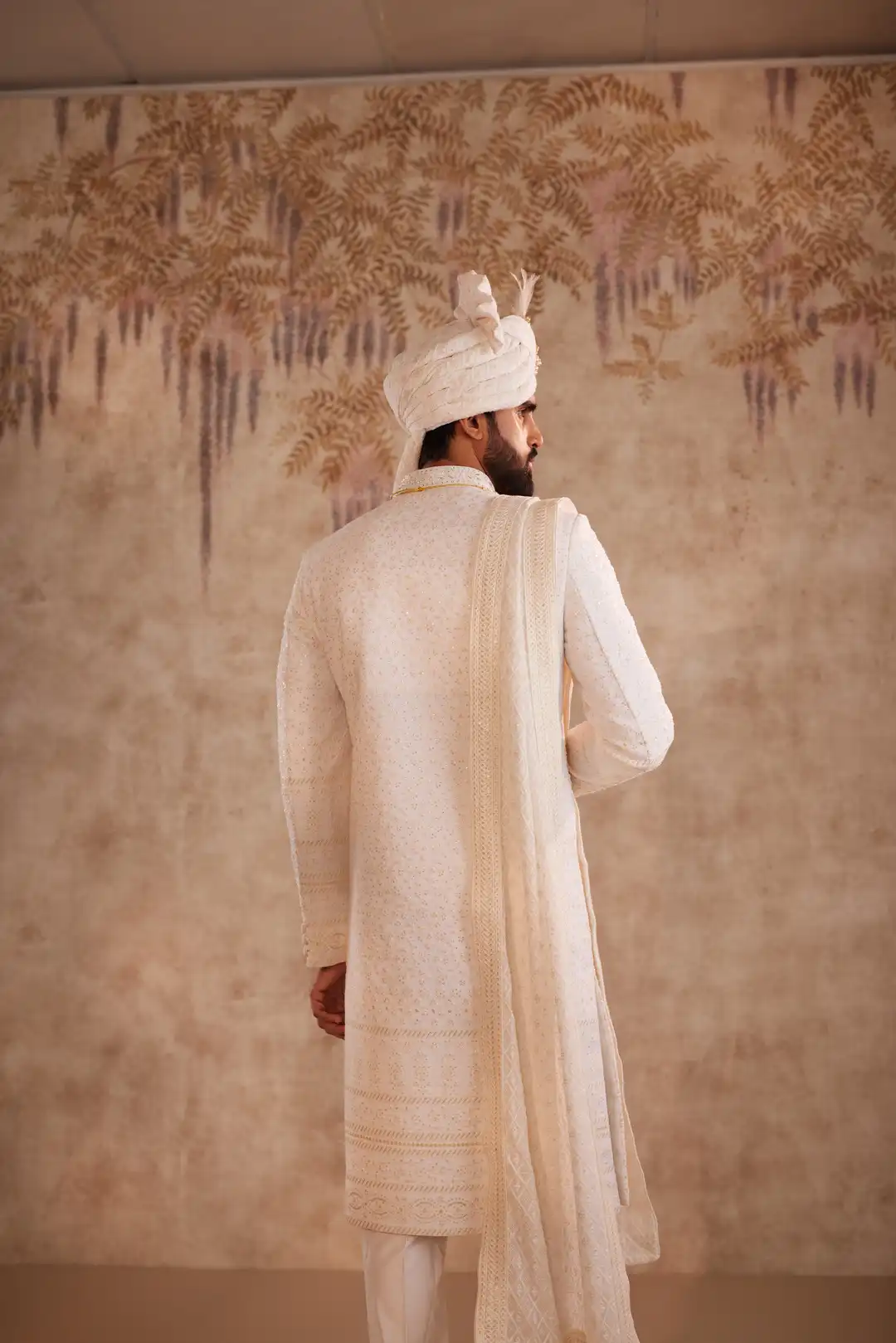 Elegant White Georgette Sherwani for Groom | Premium Wedding Sherwani - Image 5