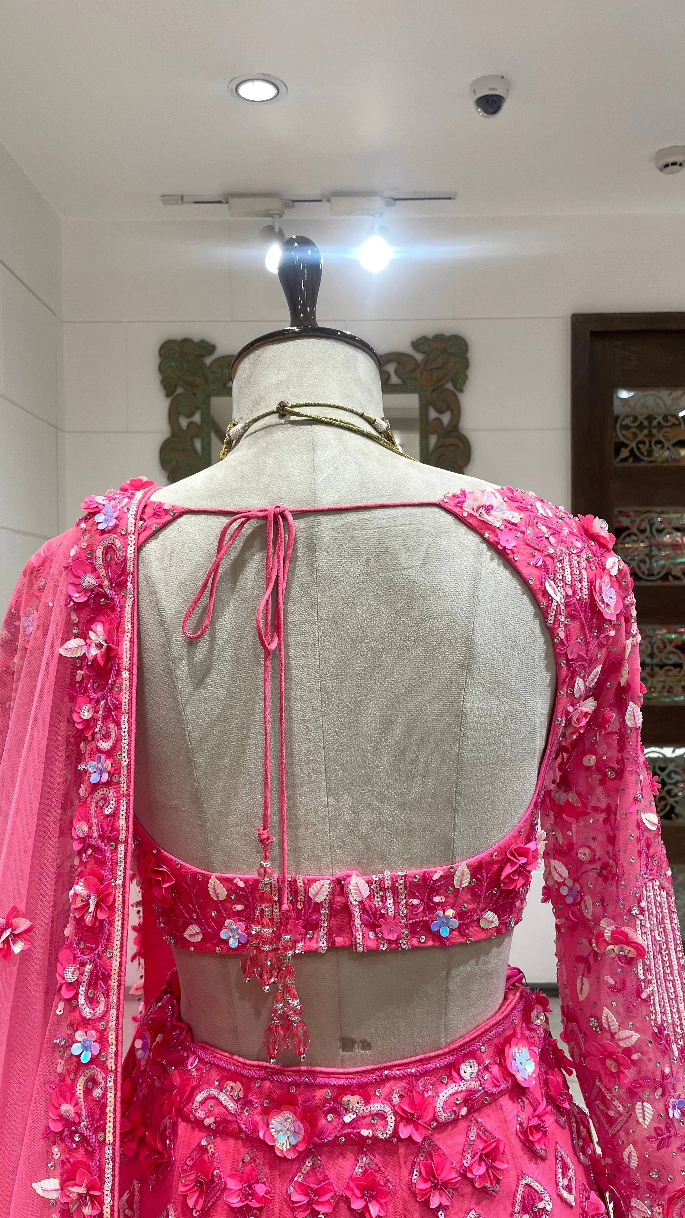 Fluorescent pink floral motif lehenga - Image 3