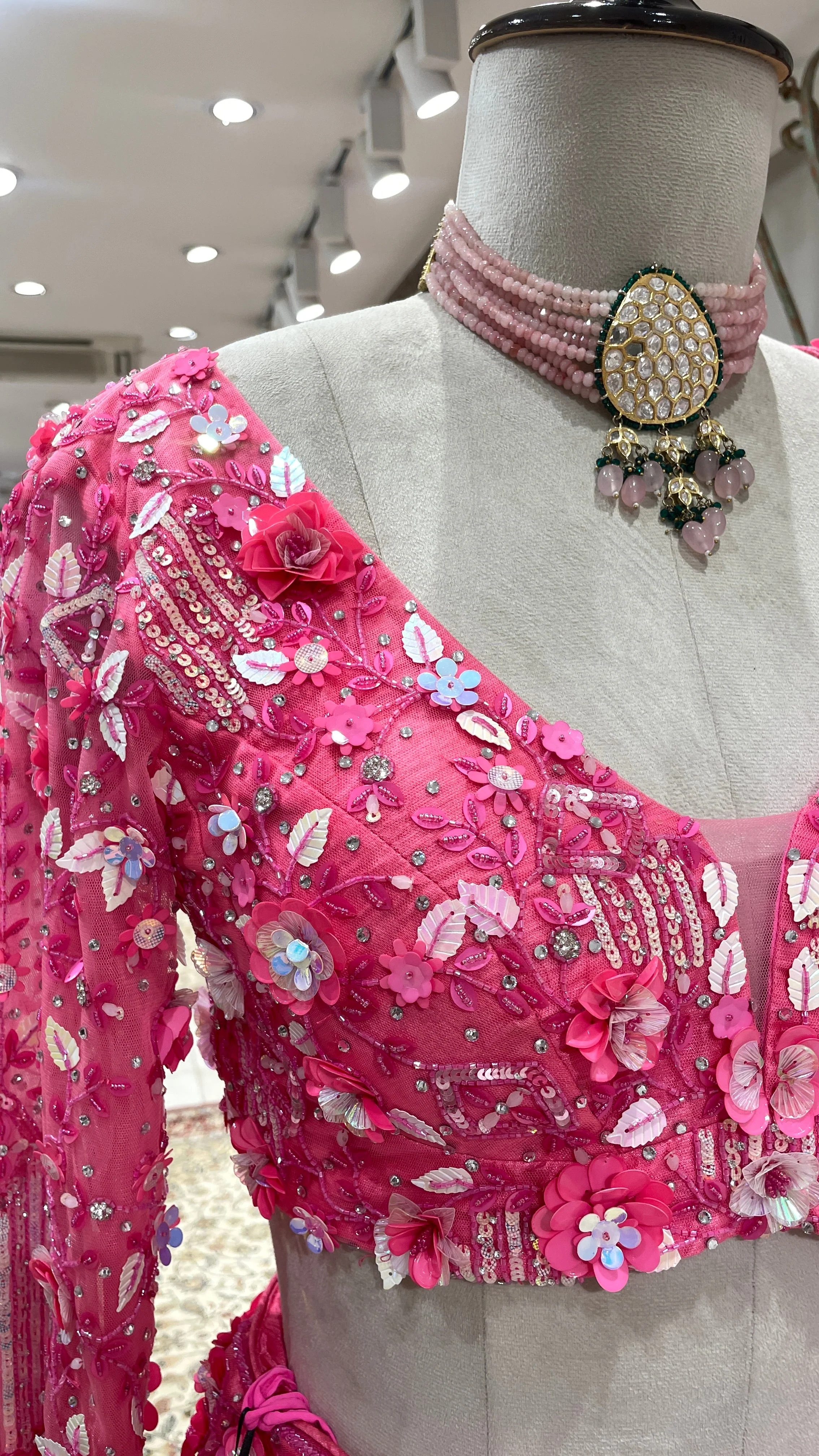 Fluorescent pink floral motif lehenga - Image 4