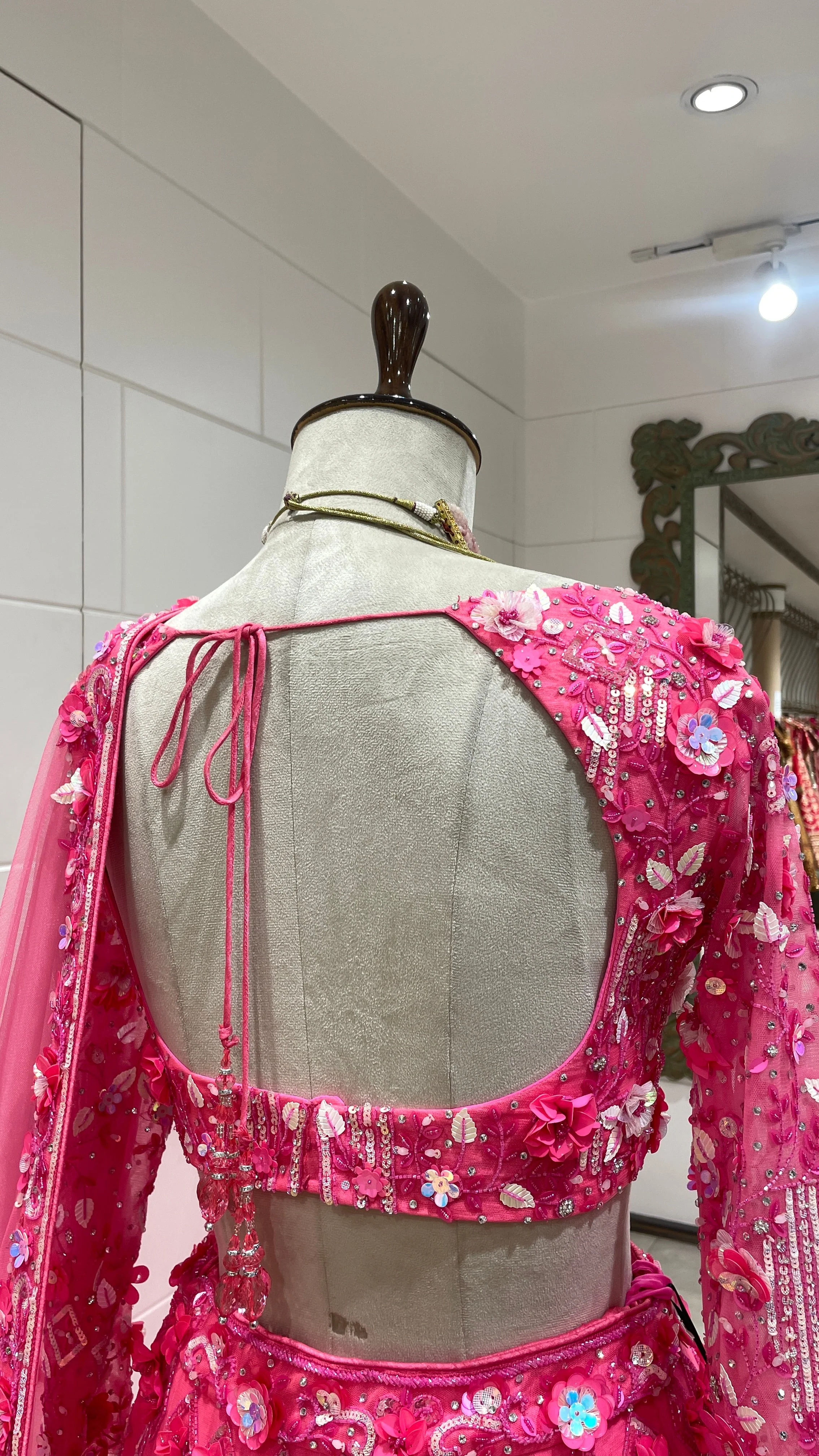 Fluorescent pink floral motif lehenga - Image 6