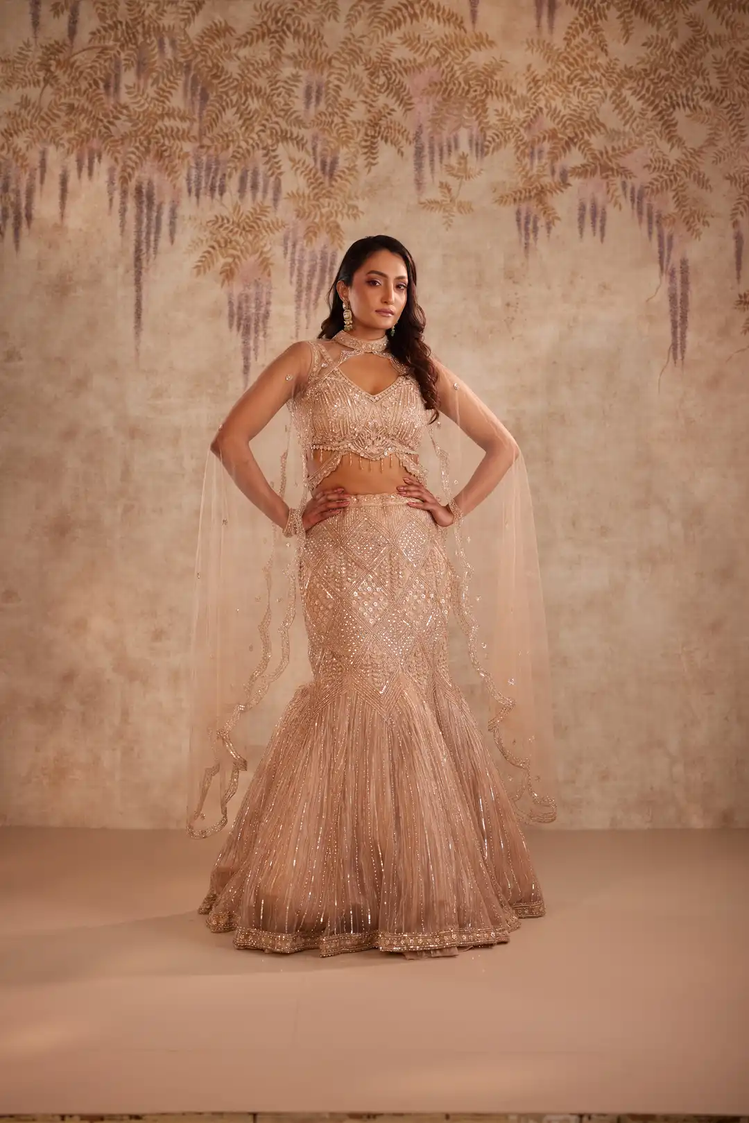 Gold Embroidered Lehenga with choker dupatta - Image 2
