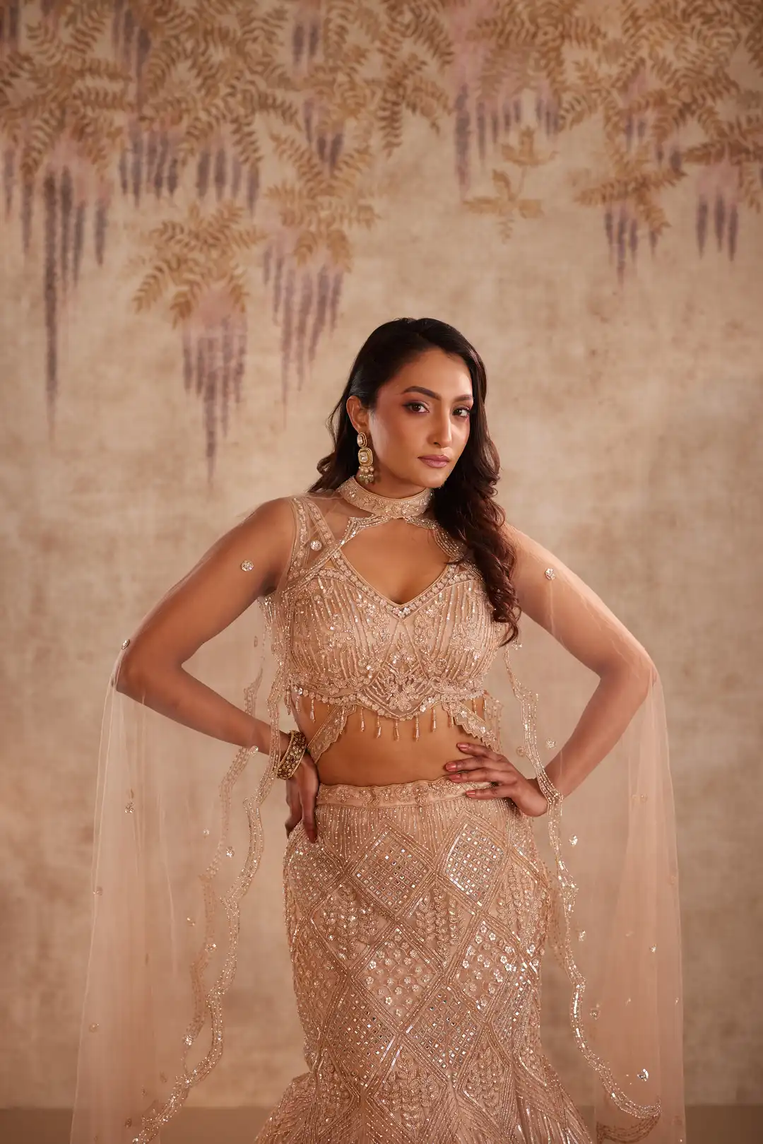 Gold Embroidered Lehenga with choker dupatta - Image 4