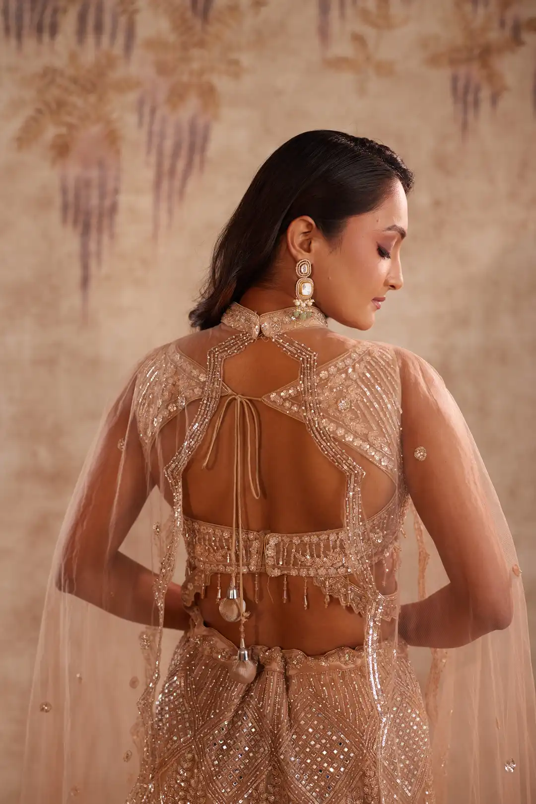 Gold Embroidered Lehenga with choker dupatta - Image 7
