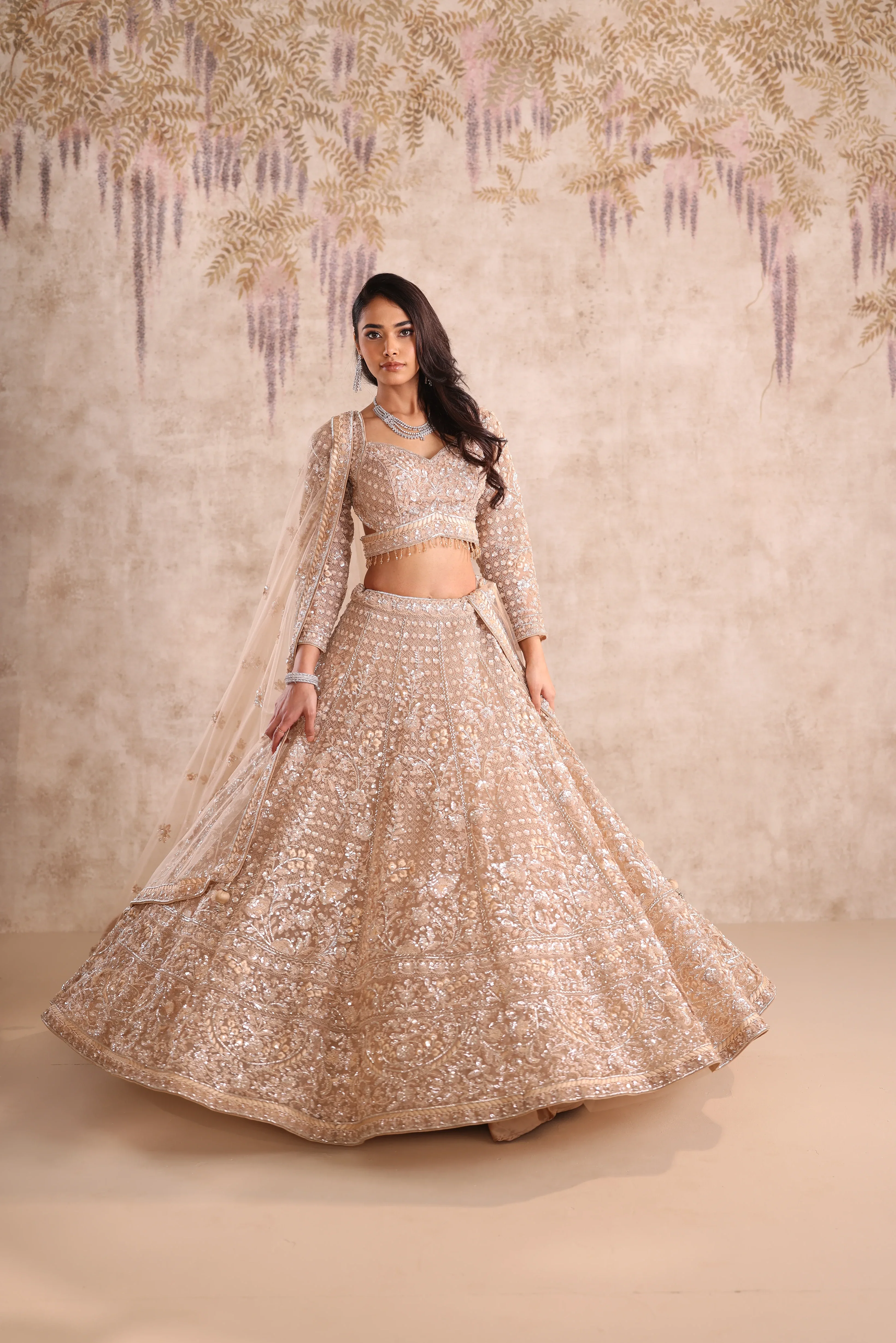 Gold Heavy Embroidered party wear Lehenga - Image 4