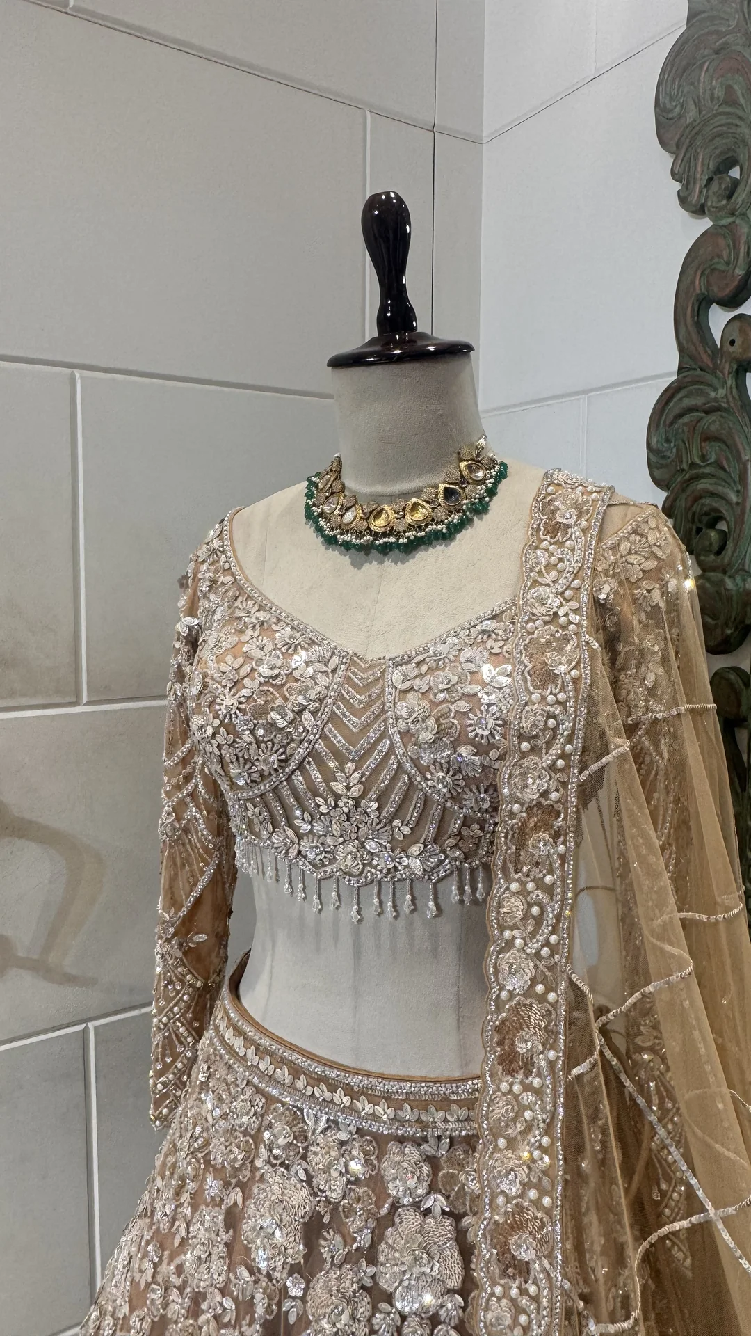Gold heavy jaal work lehenga - Image 2