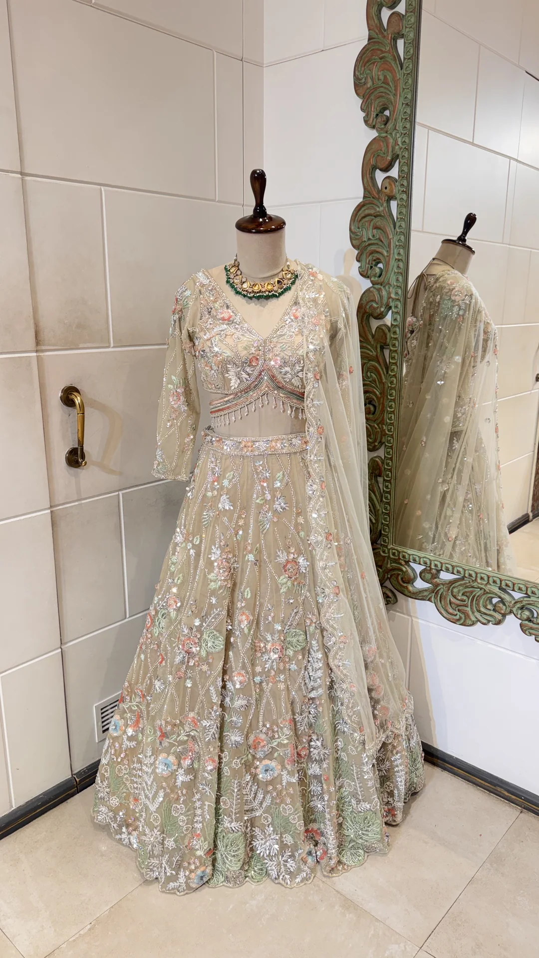 Gold lehenga with multicolor embroidery - Image 2